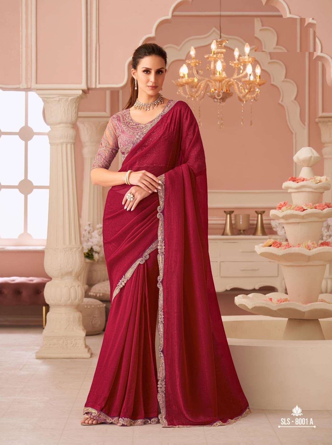 DESIGNER FANCY WEDDING PARTY WEAR INDIAN RED GEORGETTE SAREE COLLECTION SM TFH 8001A