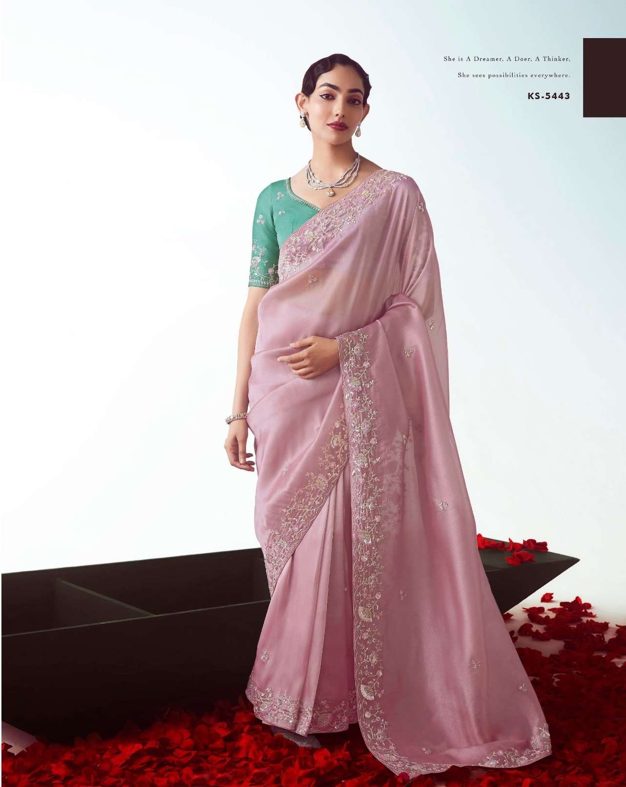 DESIGNER FANCY WEDDING PARTY WEAR INDIAN TISSUE ORGANZA BABY PINK SAREE COLLECTION SM KM KAJAL 5443