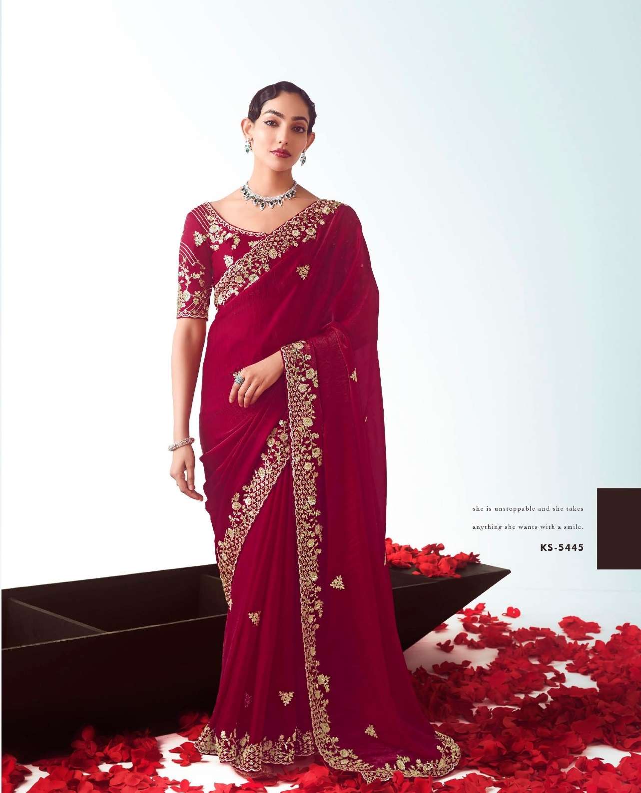 DESIGNER FANCY WEDDING PARTY WEAR INDIAN TISSUE ORGANZA RED SAREE COLLECTION SM KM KAJAL 5445