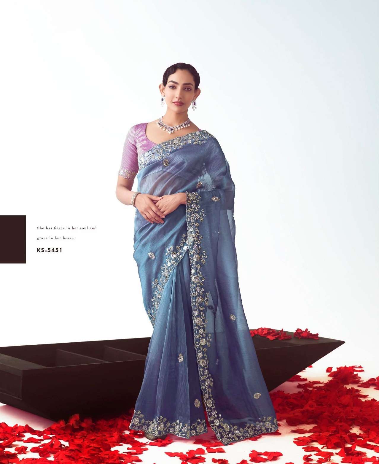 DESIGNER FANCY WEDDING PARTY WEAR INDIAN TISSUE ORGANZA LAVENDER SAREE COLLECTION SM KM KAJAL 5451