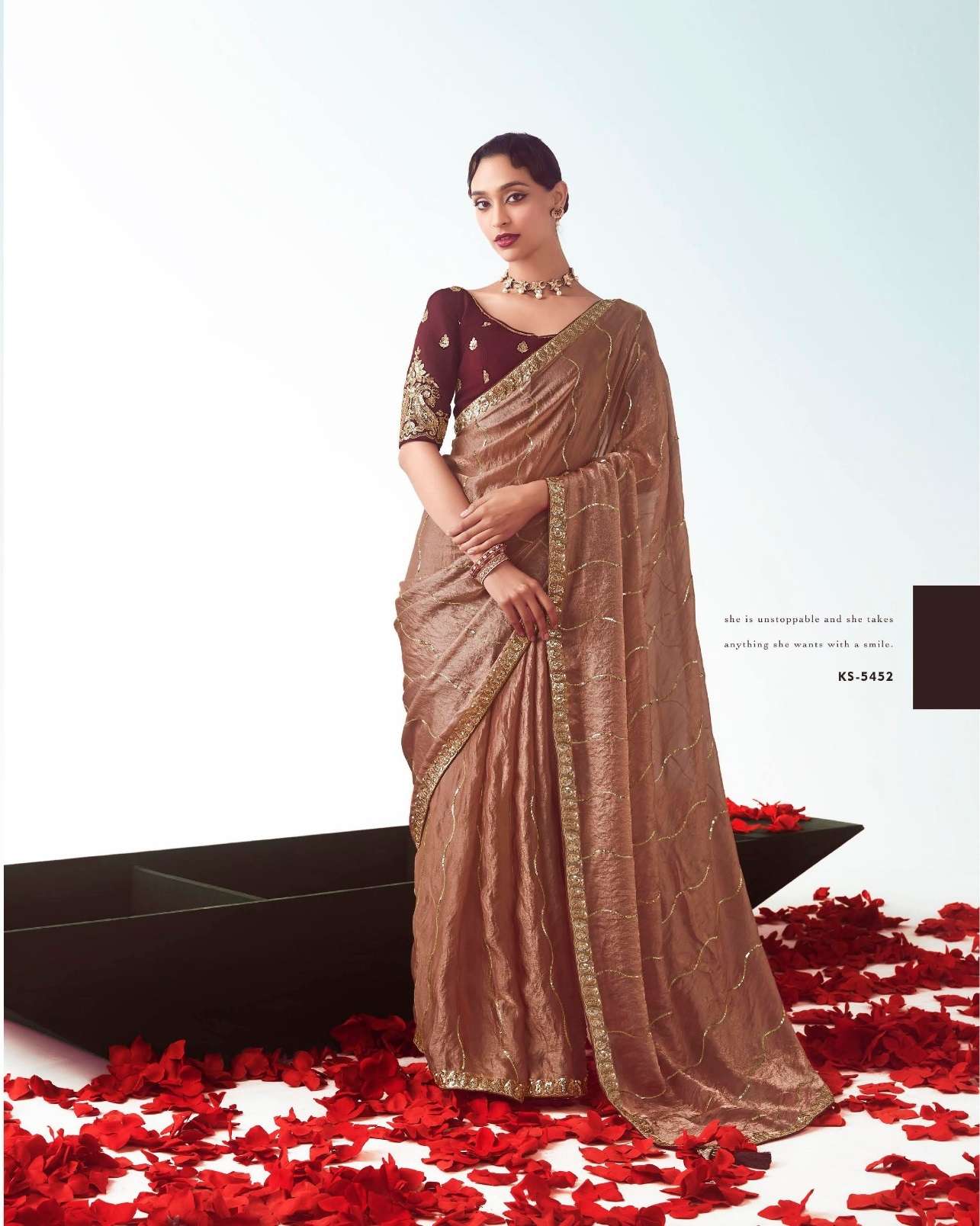 DESIGNER FANCY WEDDING PARTY WEAR INDIAN TISSUE ORGANZA PEACH SAREE COLLECTION SM KM KAJAL 5452