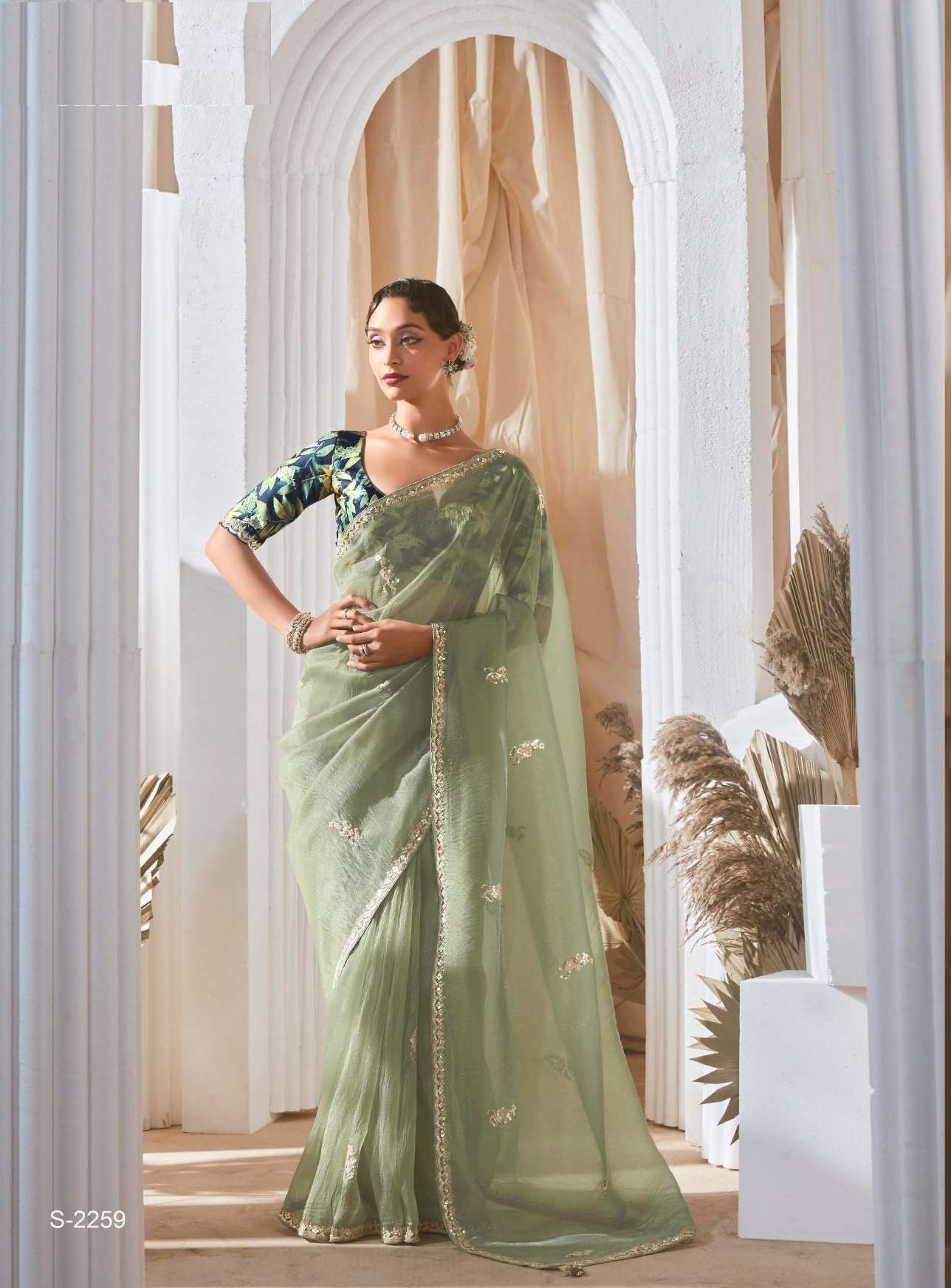 DESIGNER FANCY WEDDING PARTY WEAR TISSUE SILK GREEN SAREE COLLECTION SM KM RANGHAT 2259