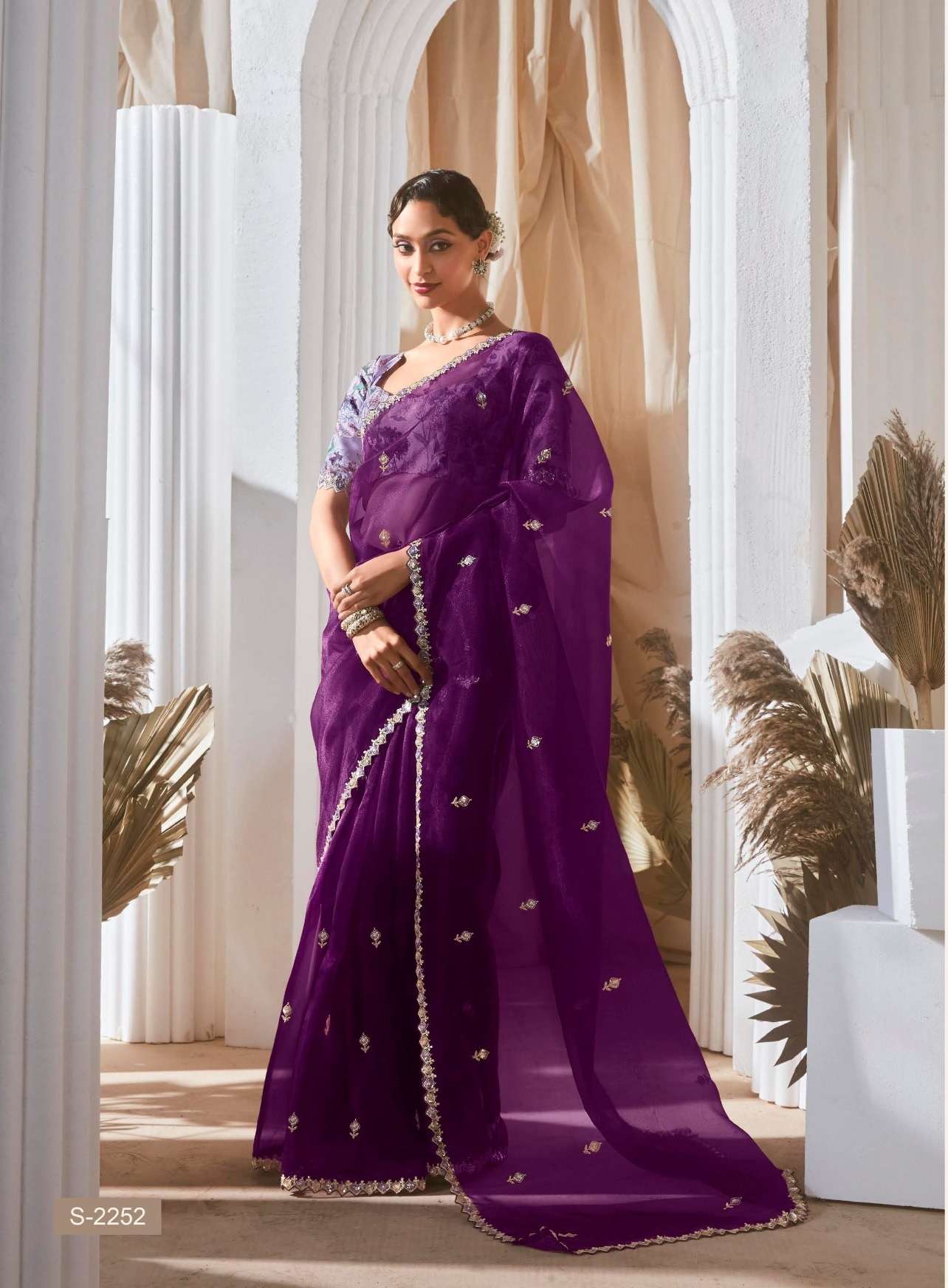 DESIGNER FANCY WEDDING PARTY WEAR TISSUE SILK PURPLE SAREE COLLECTION SM KM RANGHAT 2252