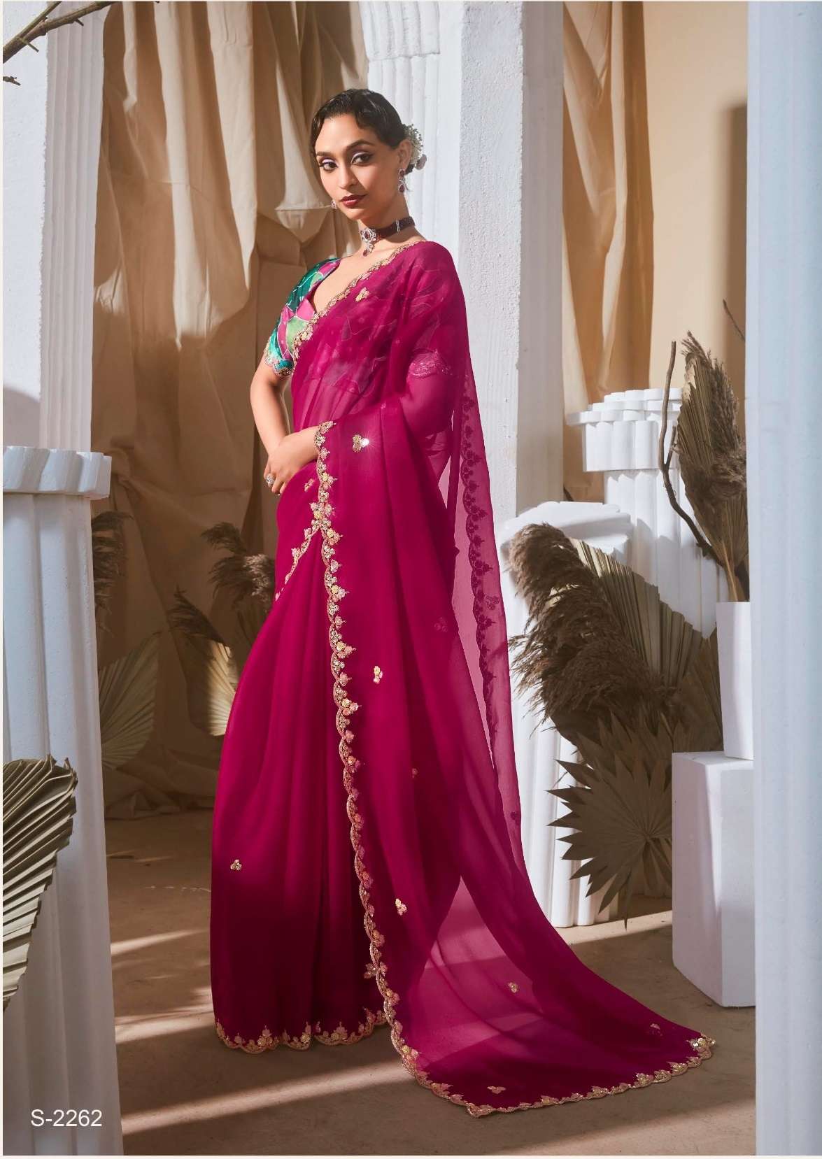 DESIGNER FANCY WEDDING PARTY WEAR TISSUE SILK RANI PINK SAREE COLLECTION SM KM RANGHAT 2262