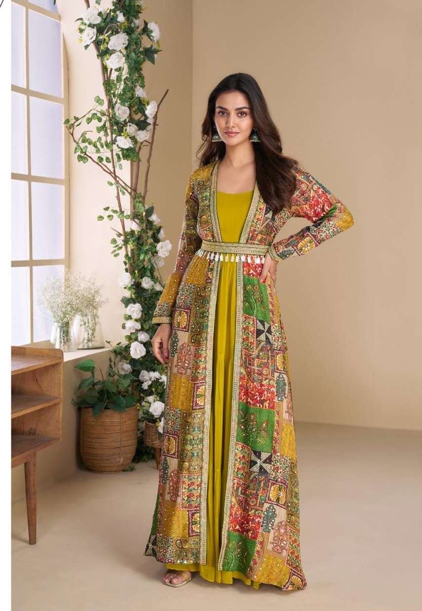 DESIGNER FANCY YELLOW SHRUG LONG SALWAR SUIT COLLECTION IN GEORGETTE SY JANVI 5825
