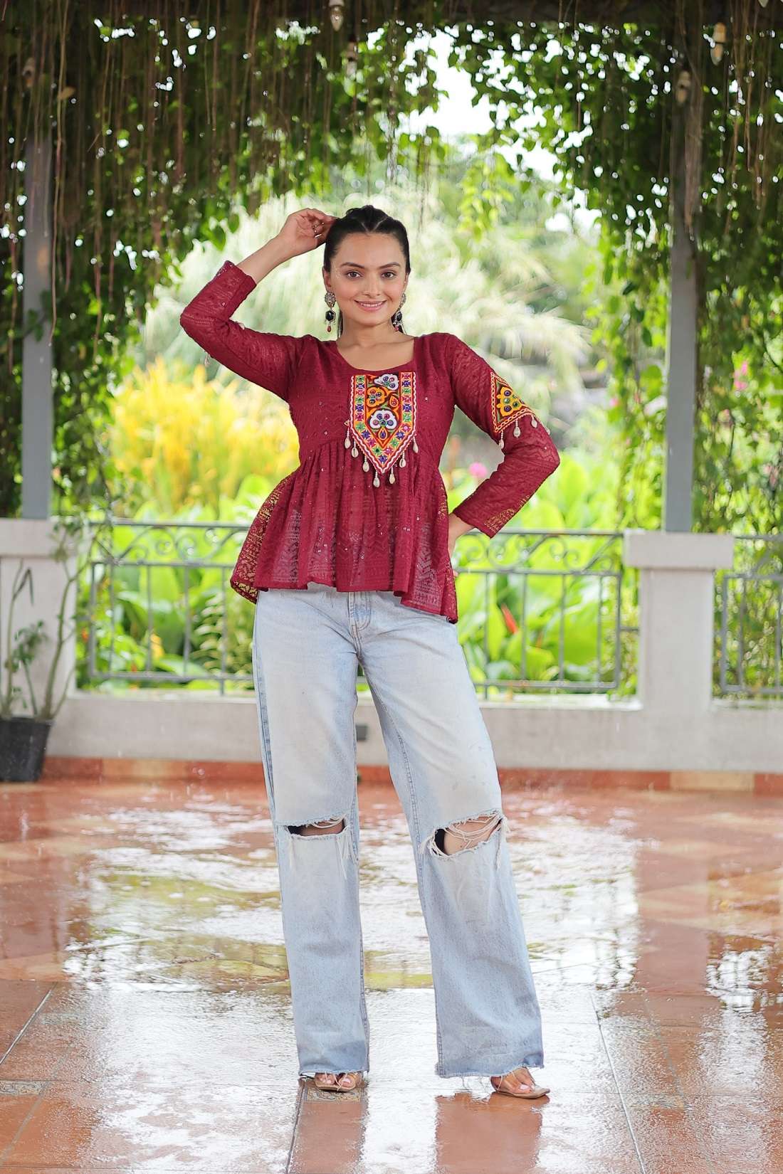 DESIGNER NAVRATRI RED TOP IN GEORGETTE FABRIC WITH THREAD WORK KU 1186 C