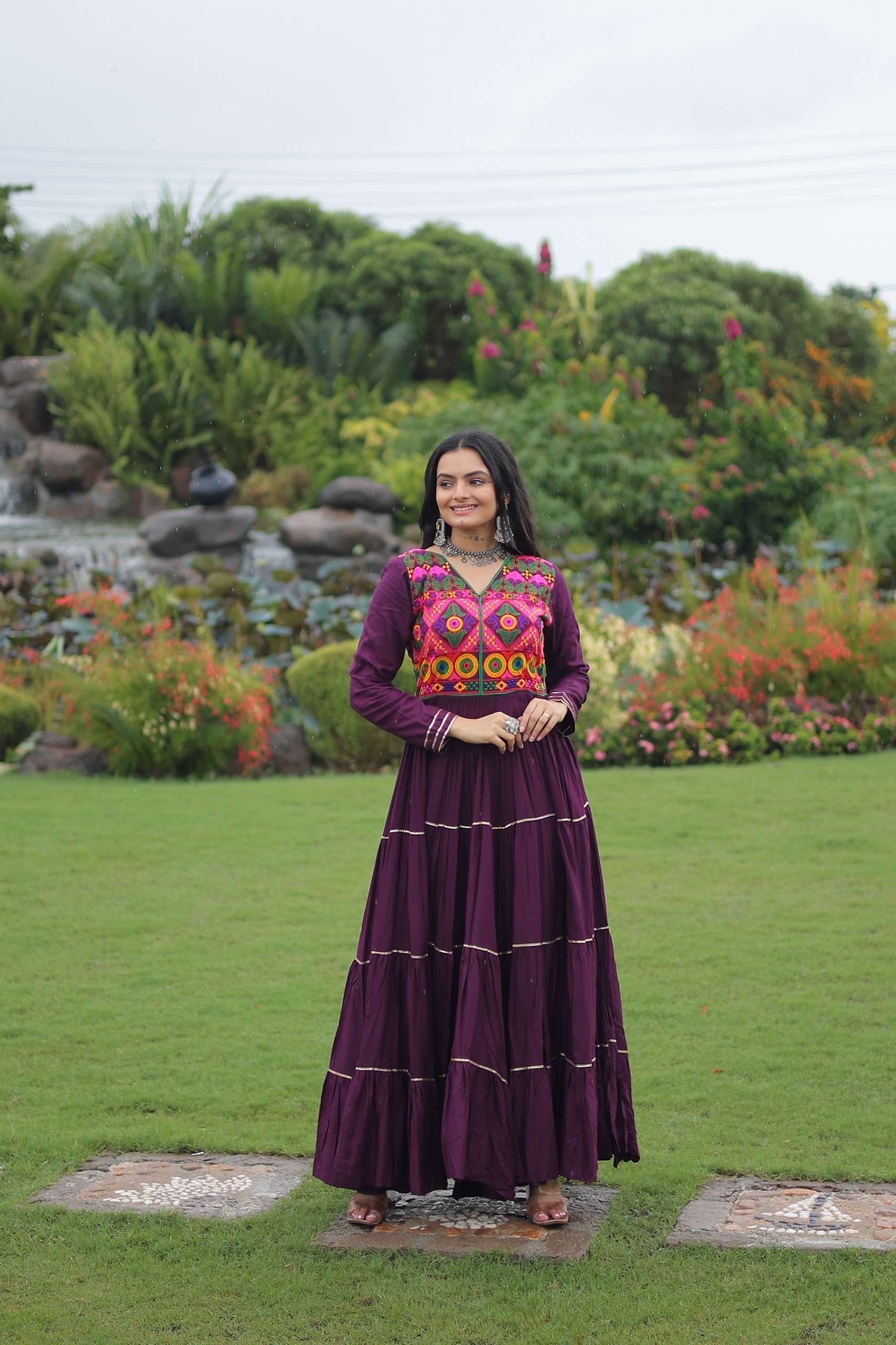 DESIGNER NAVRATRI WEAR WINE ANARKALI GOWN KURTI IN RAYON COTTON LW 9260