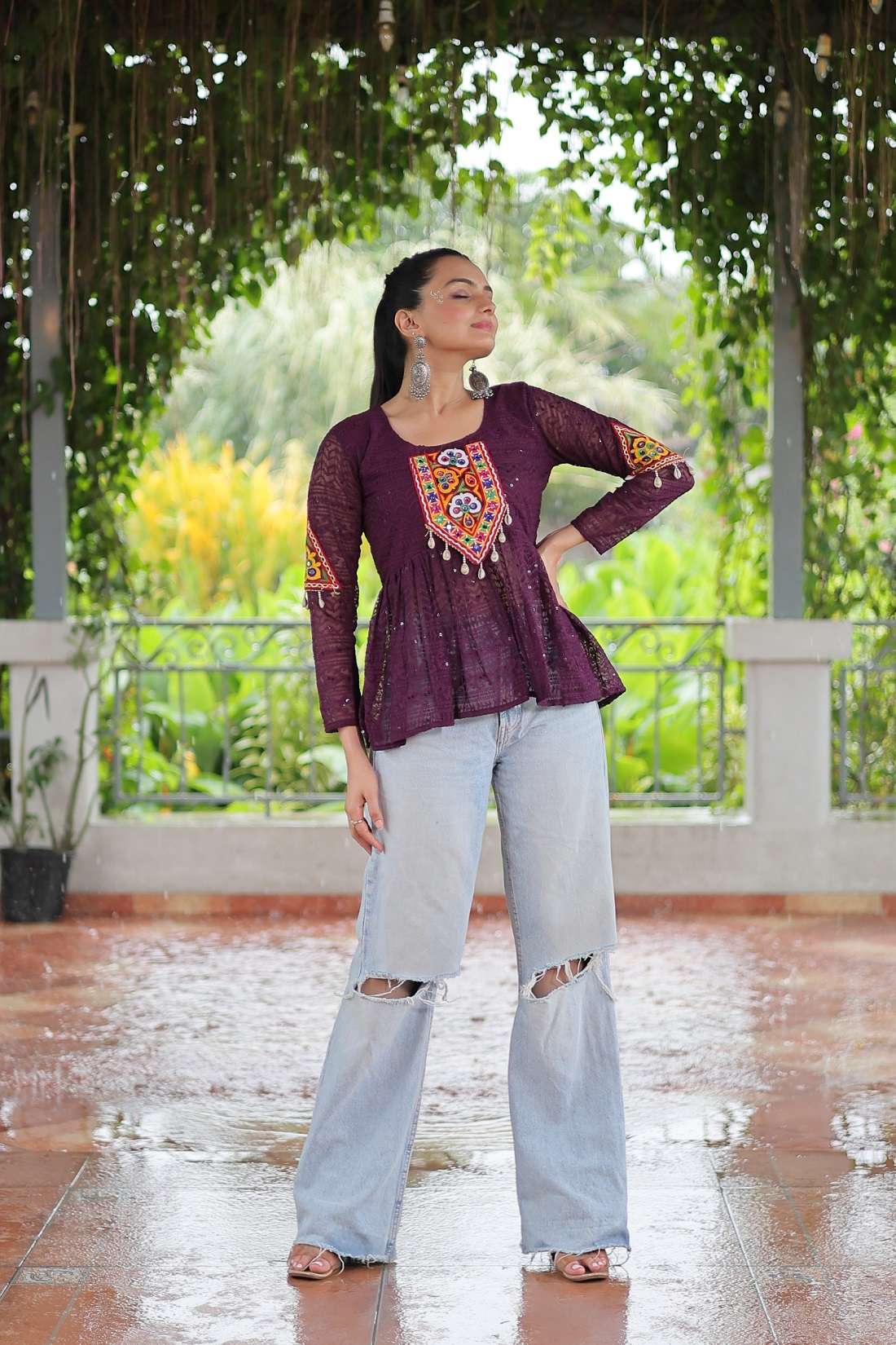 DESIGNER NAVRATRI WINE TOP IN GEORGETTE FABRIC WITH THREAD WORK KU 1186 B