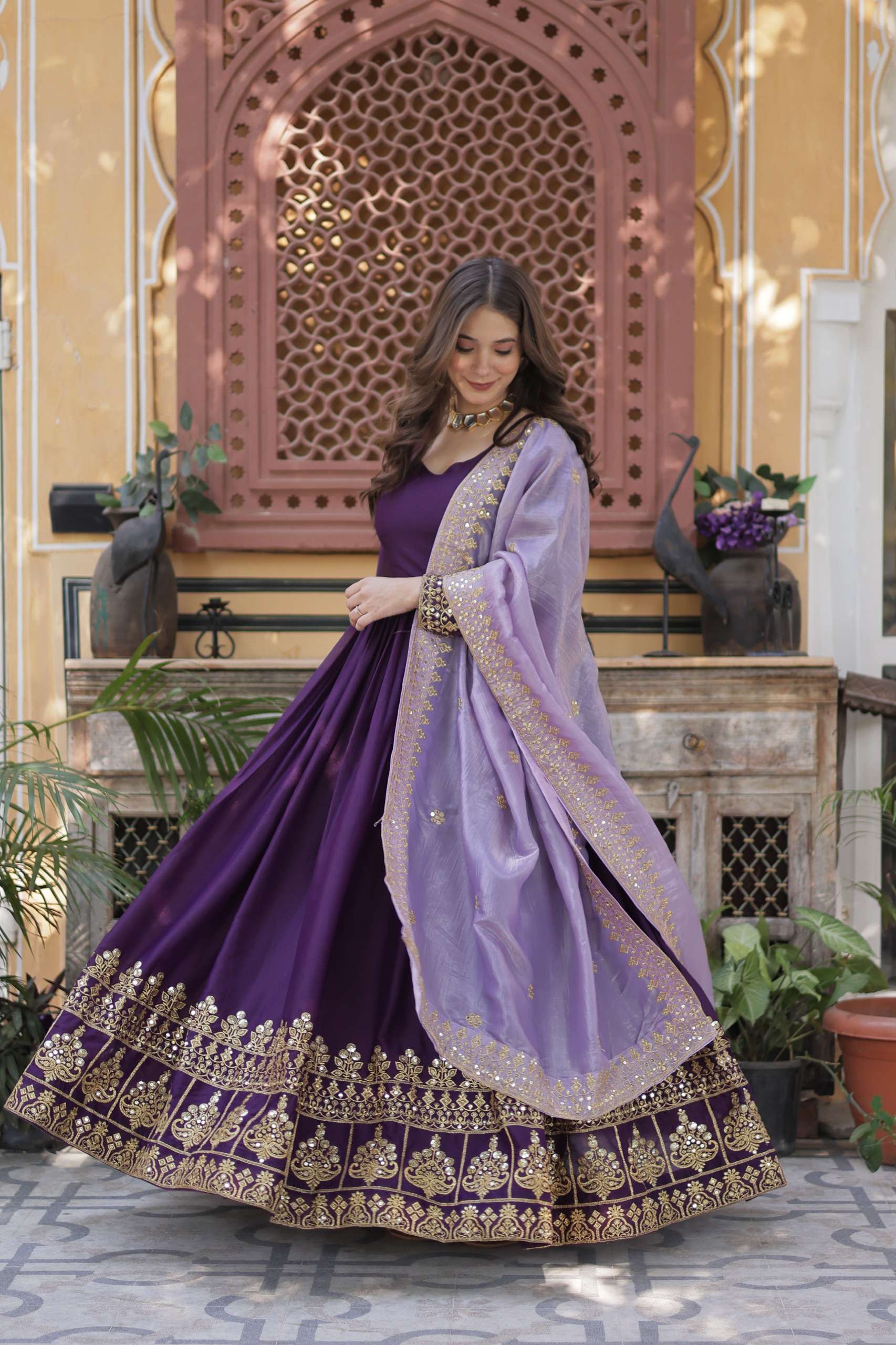 DESIGNER PARTY WEAR GEORGETTE PURPLE ANARKALI GOWN SALWAR SUIT LONG GOWN KU 1143