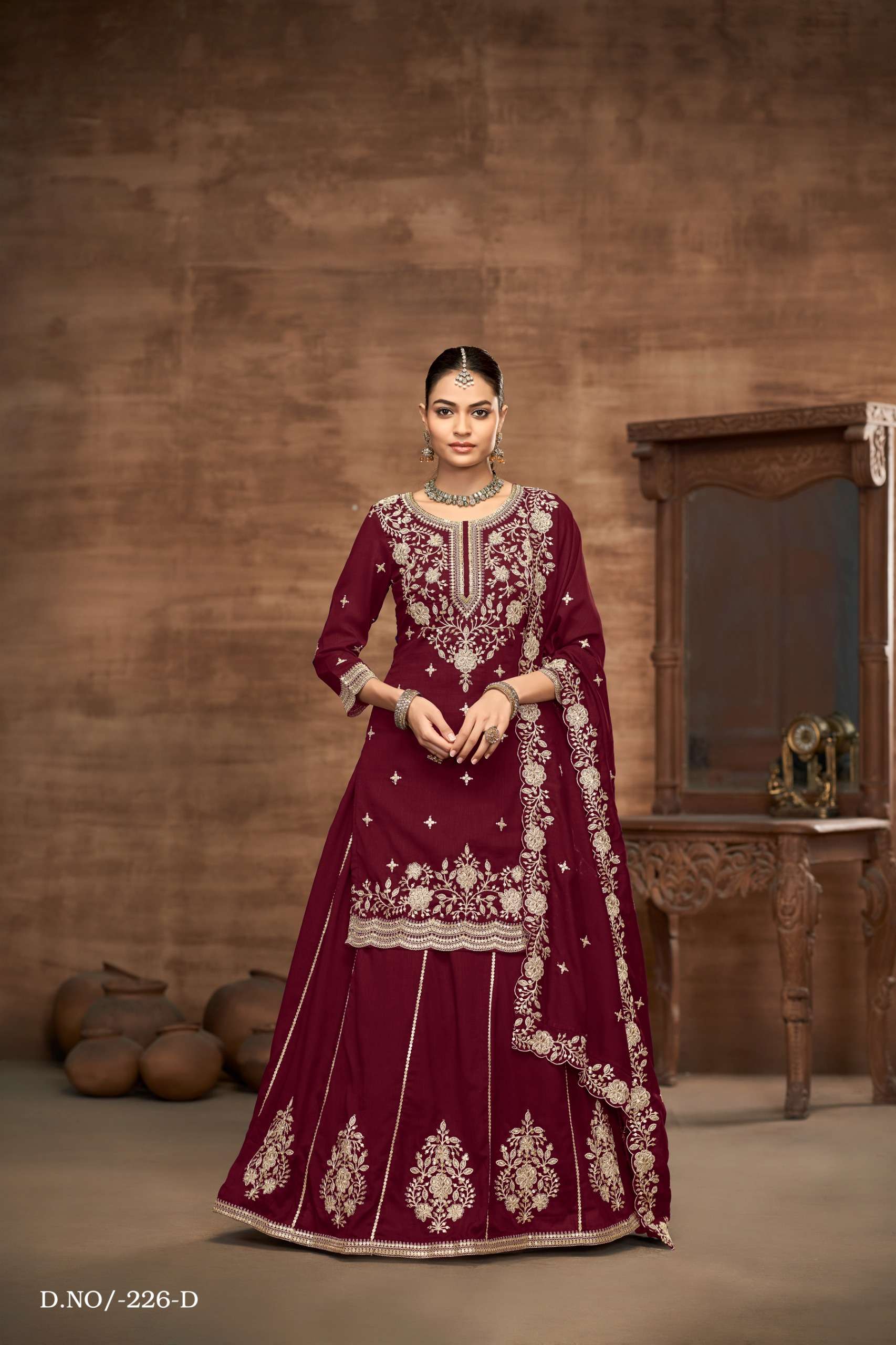 DESIGNER PARTY WEAR MAROON TOP DUPATTA LEHENGA SALWAR SUIT COLLECTION ANY 226 D
