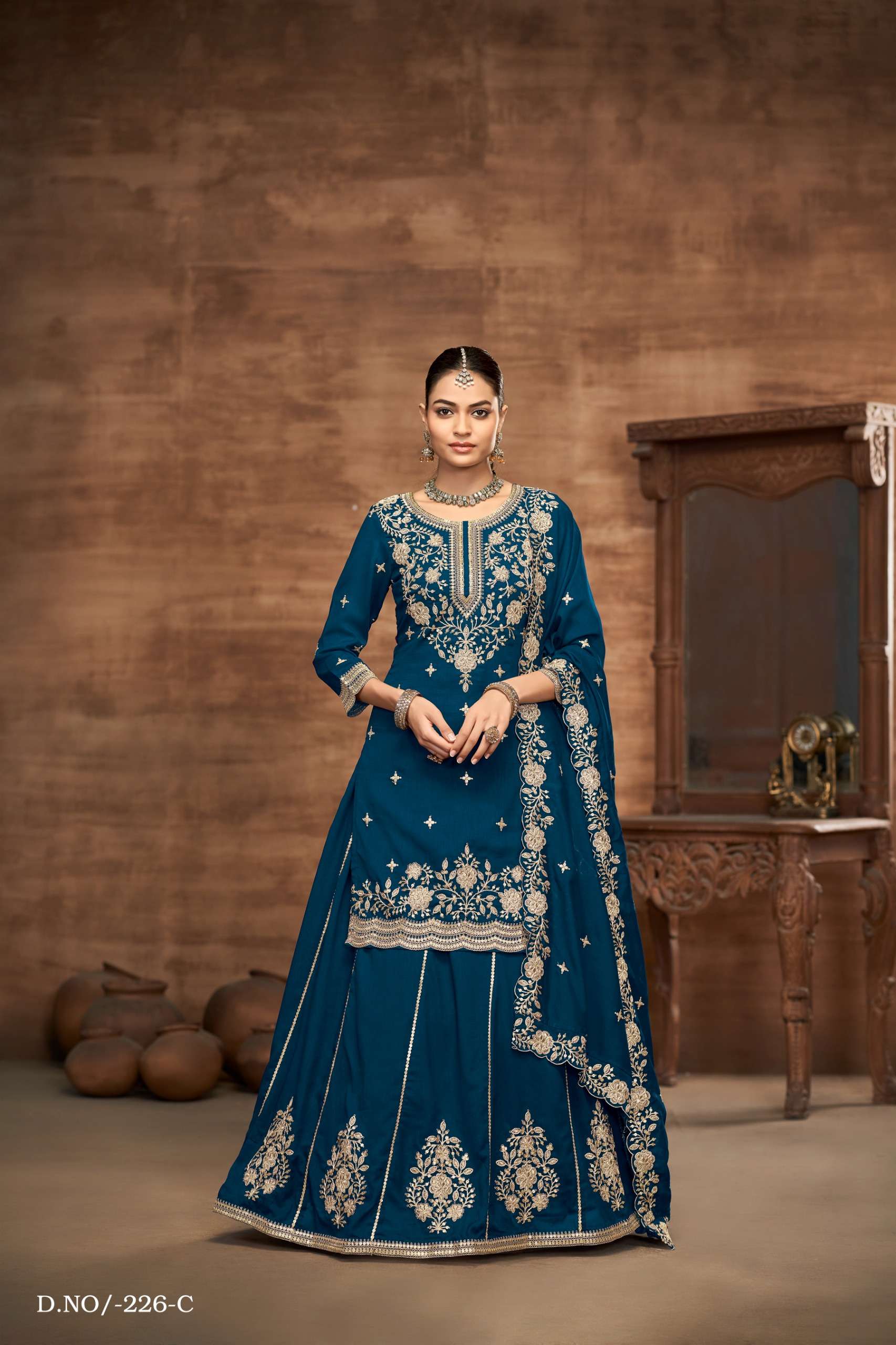 DESIGNER PARTY WEAR RAMA BLUE TOP DUPATTA LEHENGA SALWAR SUIT COLLECTION ANY 226 C