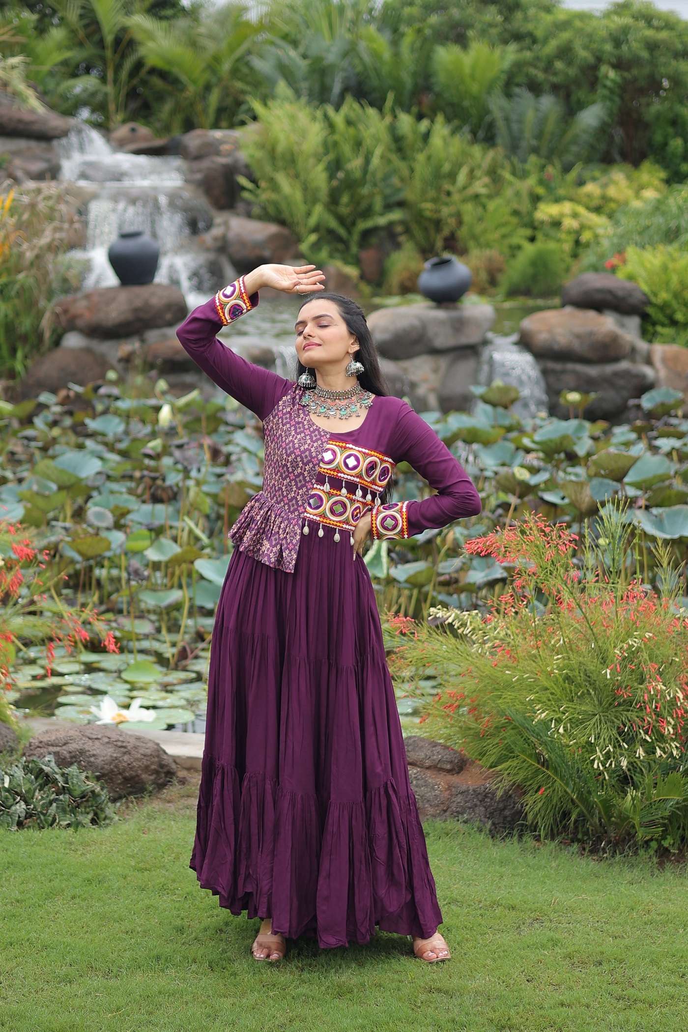 DESIGNER READYMADE NAVRATRI WEAR WINE ANARKALI GOWN KURTI IN RAYON COTTON LW 9257 B