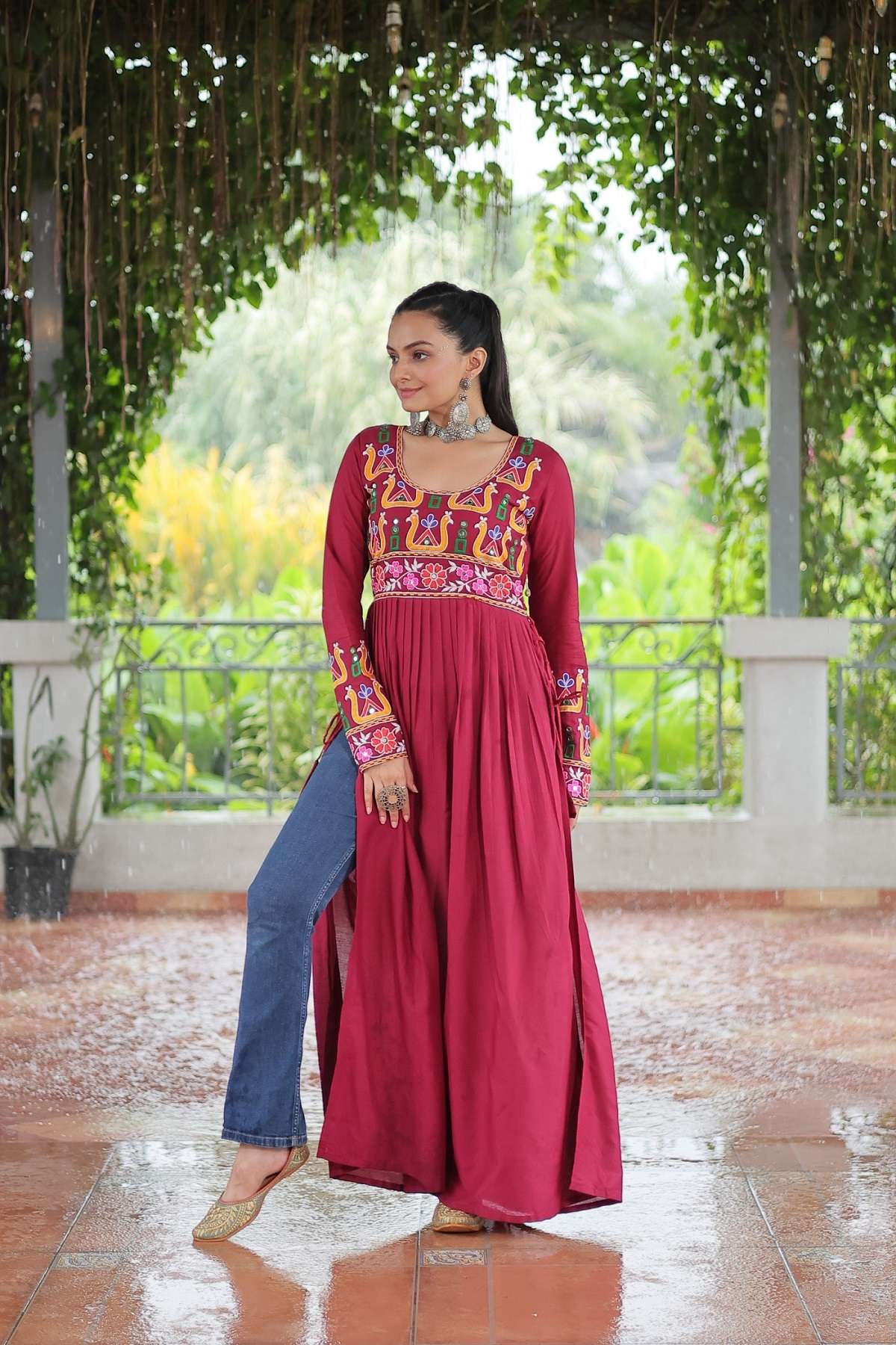 DESIGNER RED READYMADE RAYON NAVRATRI KURTI KU 1183 A