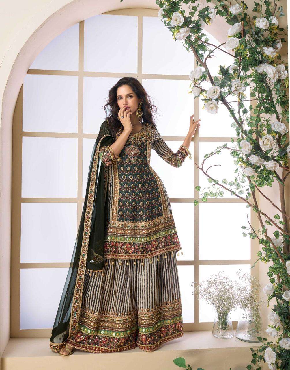 DESIGNER WEDDING PARTY WEAR PURE VISCOSE SHARARA PALLAZO SALWAR SUIT SY PAKEEZA 5839