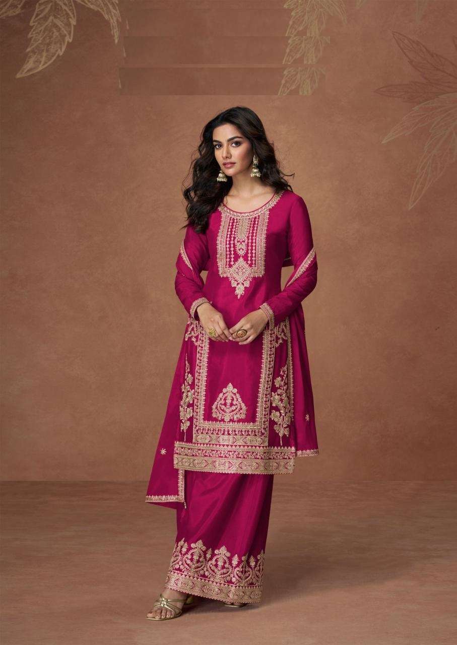 DESIGNER WEDDING PARTY WEAR REAL CHINON RANI PINK SHARARA SALWAR SUIT AF ANUPAMA 10257