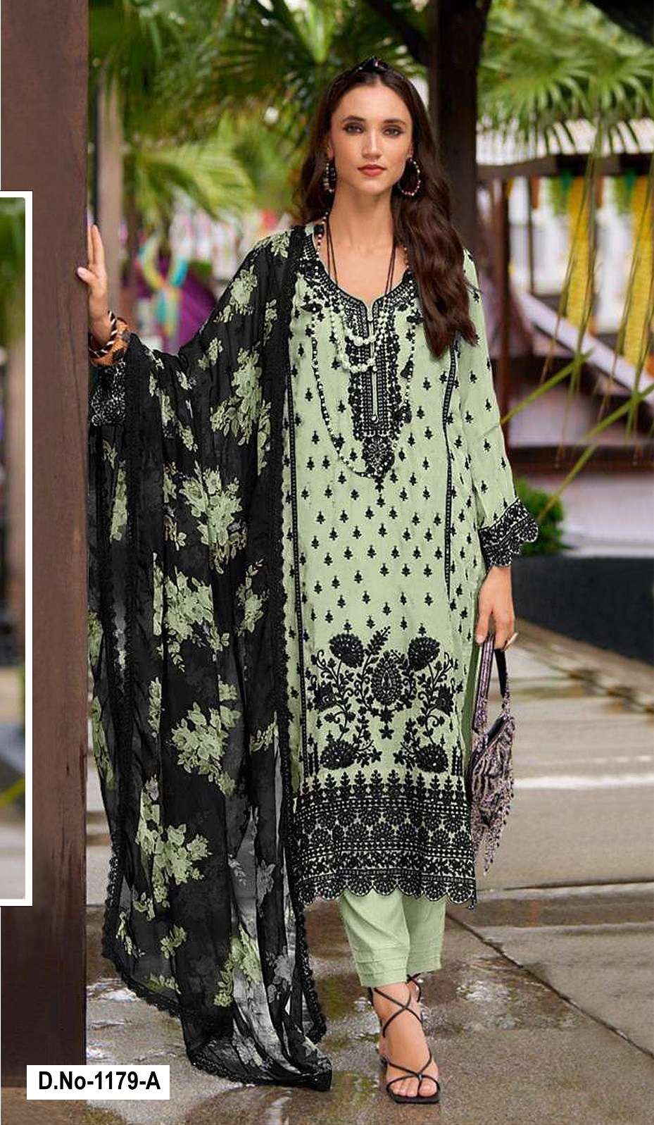 DESIGNER WEDDING PARTY WEAR STRAIGHT GREEN FAUX GEORGETTE PAKISTANI SALWAR SUIT SHF 1179 A