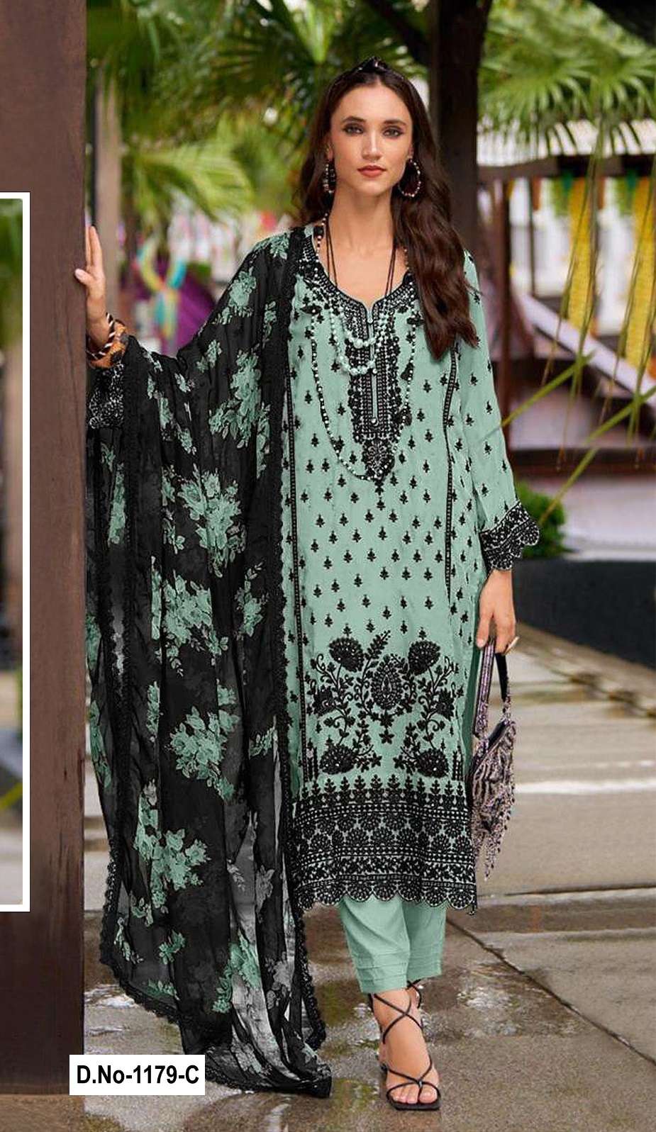 DESIGNER WEDDING PARTY WEAR STRAIGHT LIME GREEN FAUX GEORGETTE PAKISTANI SALWAR SUIT SHF 1179 C