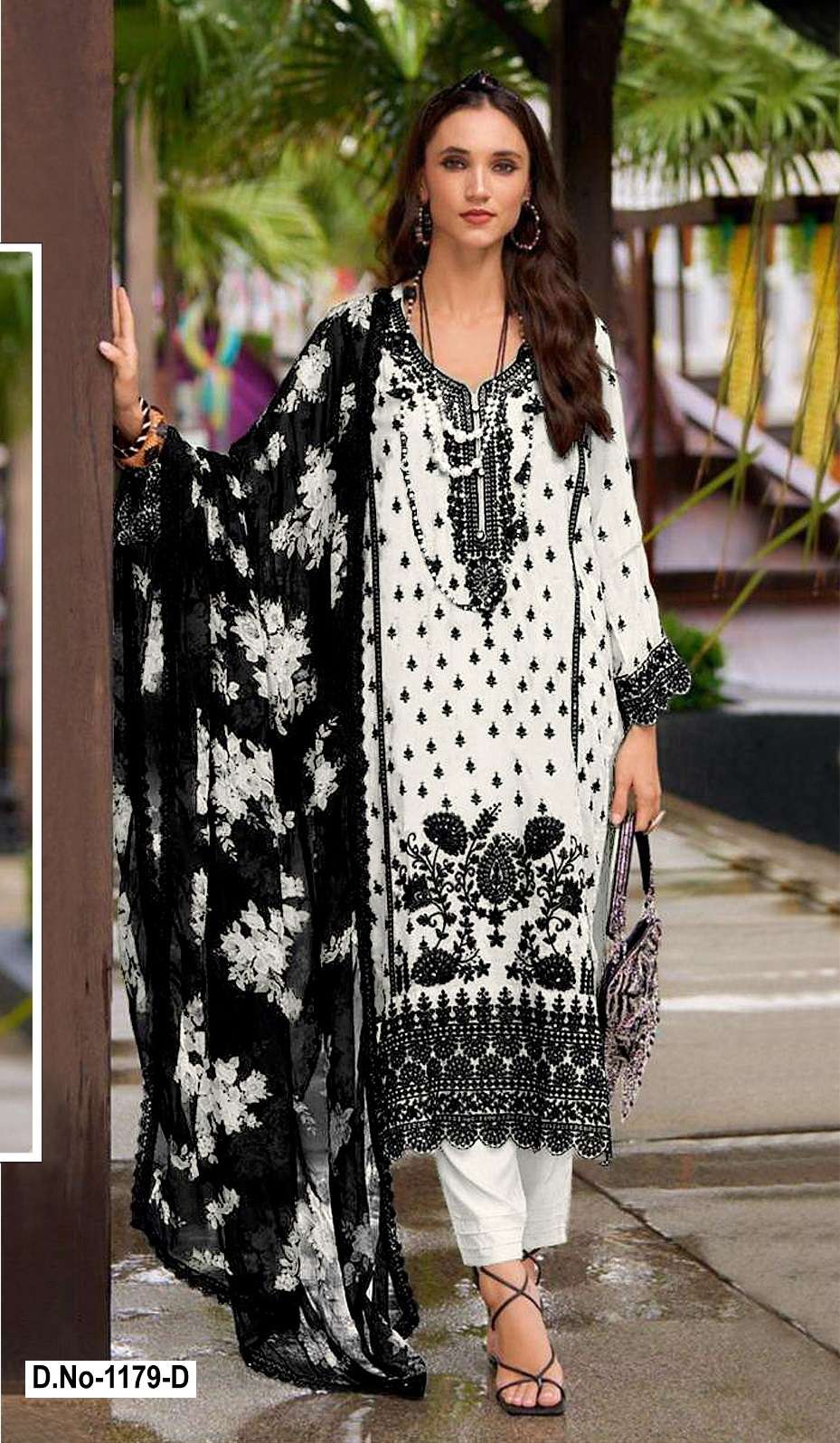 DESIGNER WEDDING PARTY WEAR STRAIGHT WHITE FAUX GEORGETTE PAKISTANI SALWAR SUIT SHF 1179 D