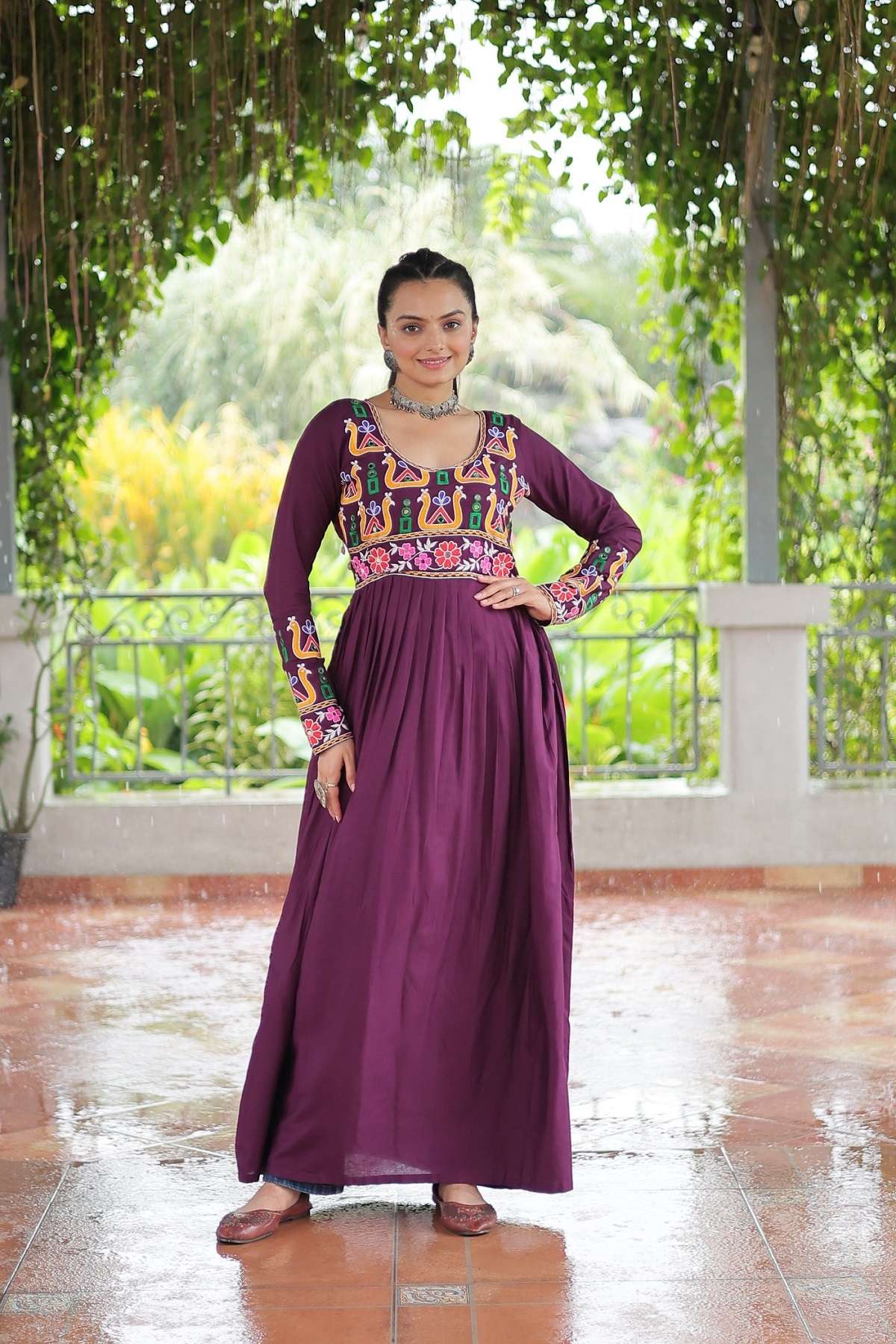DESIGNER WINE READYMADE RAYON NAVRATRI KURTI KU 1183 C
