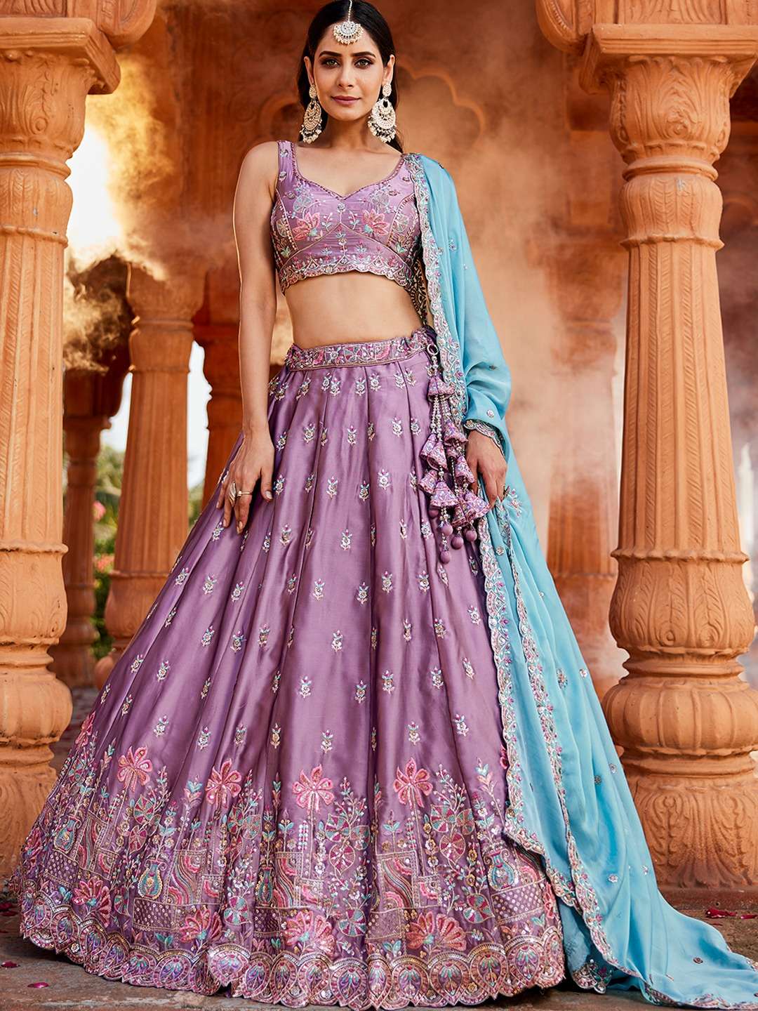 INDIAN DESIGNER BOLLYWOOD BRIDAL WEDDING PARTY WEAR LAVENDER GEORGETTE LEHENGA CHOLI NT 6163 A