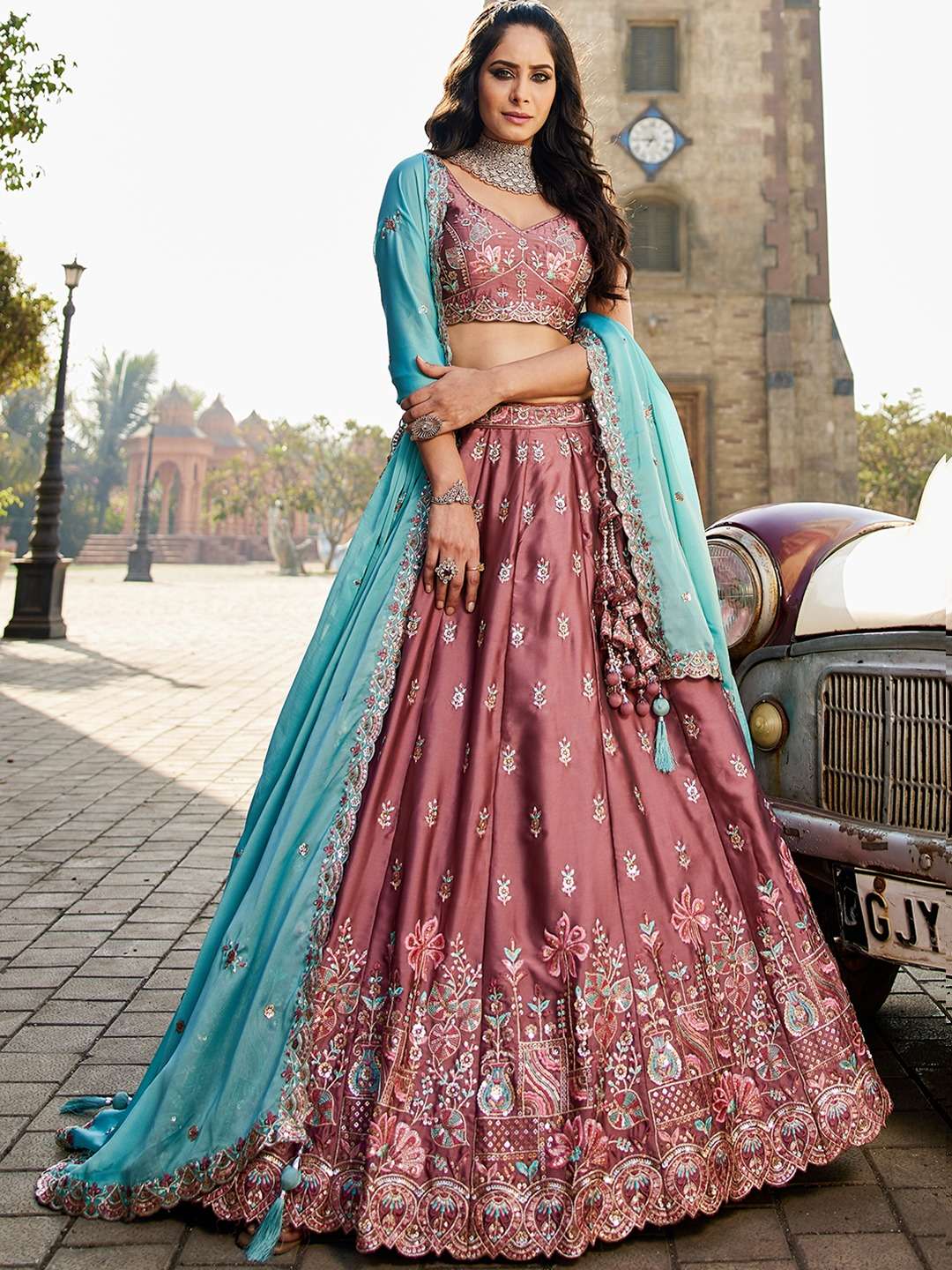 INDIAN DESIGNER BOLLYWOOD BRIDAL WEDDING PARTY WEAR DEEP PINK GEORGETTE LEHENGA CHOLI NT 6163 D