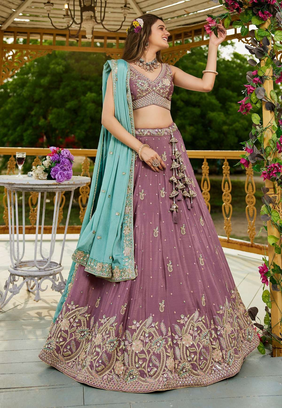 INDIAN DESIGNER BOLLYWOOD WEDDING PARTY WEAR HEAVY CHIFFON SILK ROSE GOLD LEHENGA CHOLI NT 6169 A
