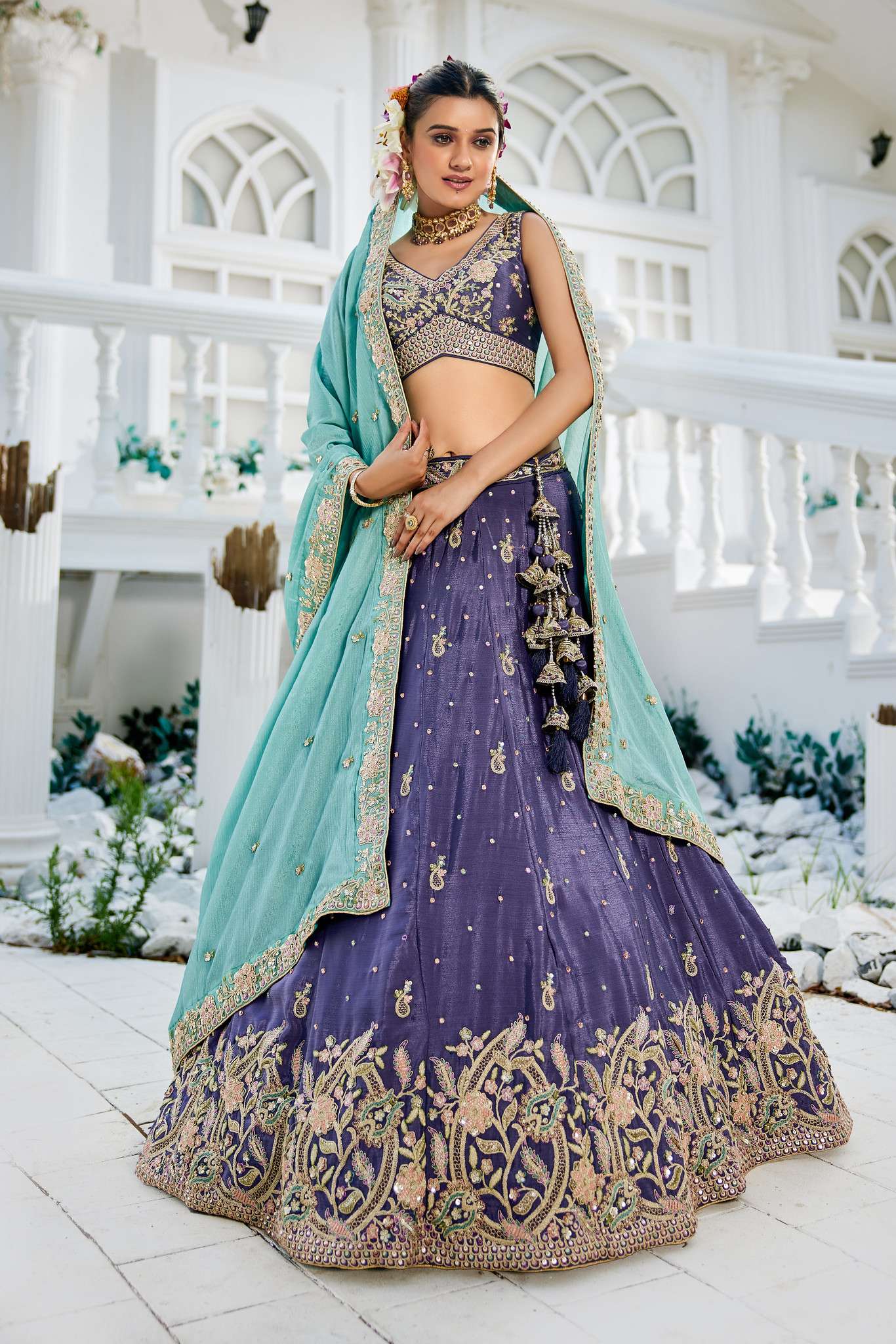 INDIAN DESIGNER BOLLYWOOD WEDDING PARTY WEAR HEAVY CHIFFON SILK PURPLE LEHENGA CHOLI NT 6169 B