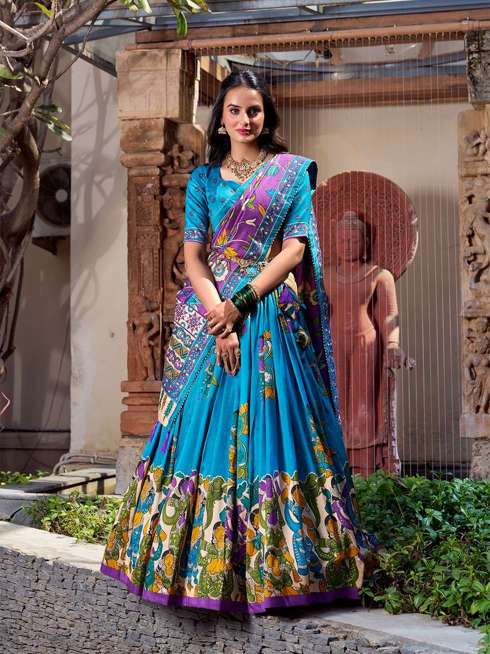 INDIAN DESIGNER BOLLYWOOD WEDDING PARTY WEAR HEAVY BLUE TUSSAR SILK LEHENGA CHOLI LNB 1236 A
