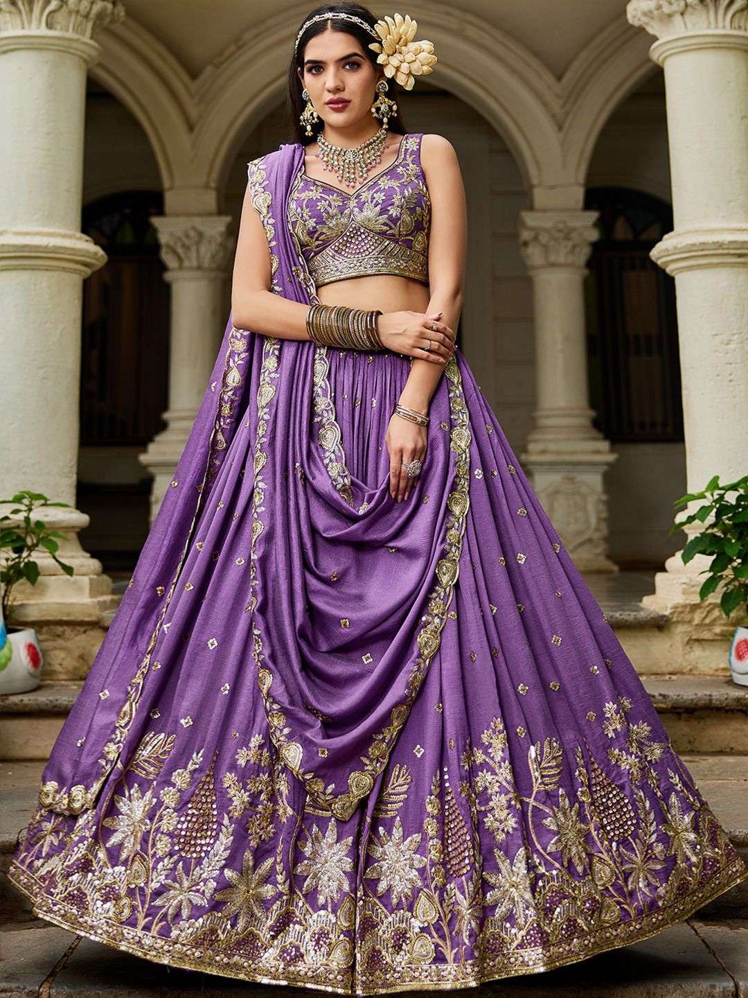 INDIAN DESIGNER BOLLYWOOD WEDDING PARTY WEAR HEAY POLY GEORGETTE PURPLE LEHENGA CHOLI NT 6204 D