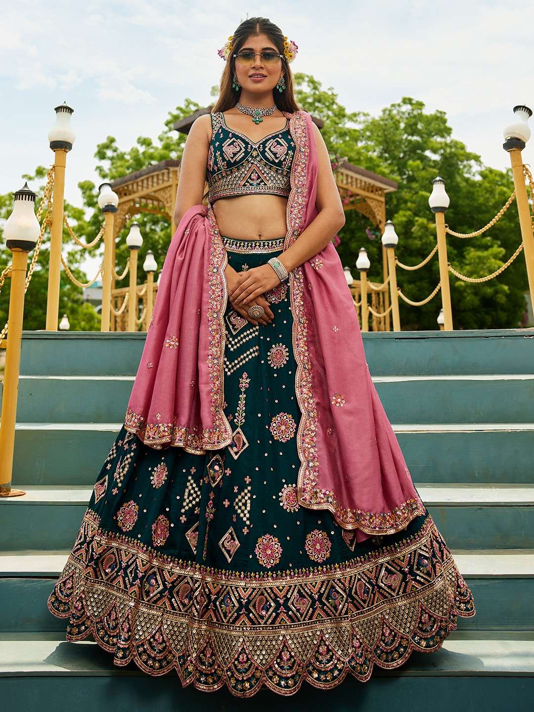 INDIAN DESIGNER BOLLYWOOD WEDDING PARTY WEAR HEAY GEORGETTE GREEN LEHENGA CHOLI NT 6201 A