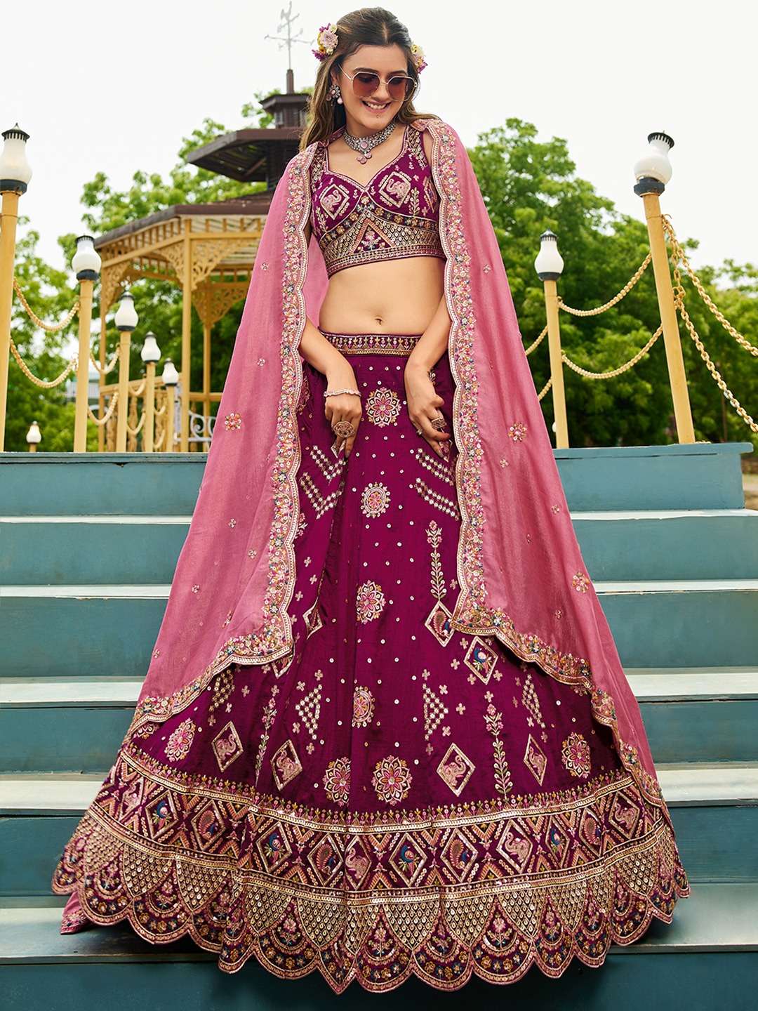 INDIAN DESIGNER BOLLYWOOD WEDDING PARTY WEAR HEAY GEORGETTE MAGENTA LEHENGA CHOLI NT 6201 C