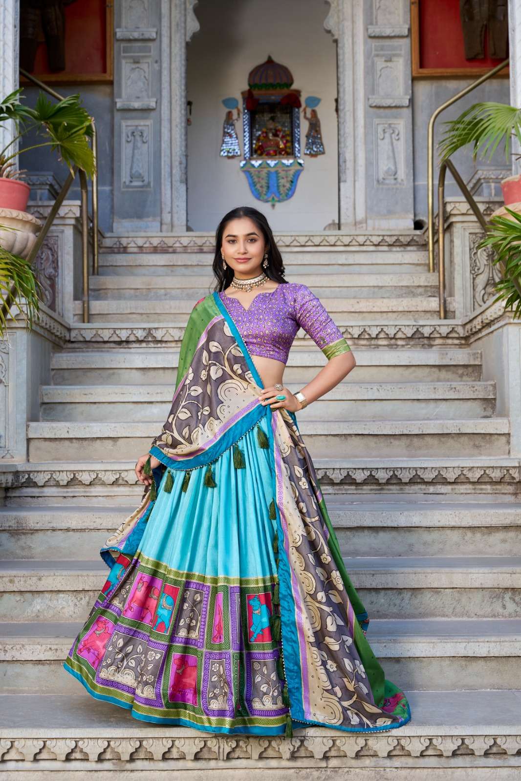 INDIAN DESIGNER BOLLYWOOD WEDDING PARTY WEAR SKY BLUE TUSSAR SILK LEHENGA CHOLI LNB 1235 C