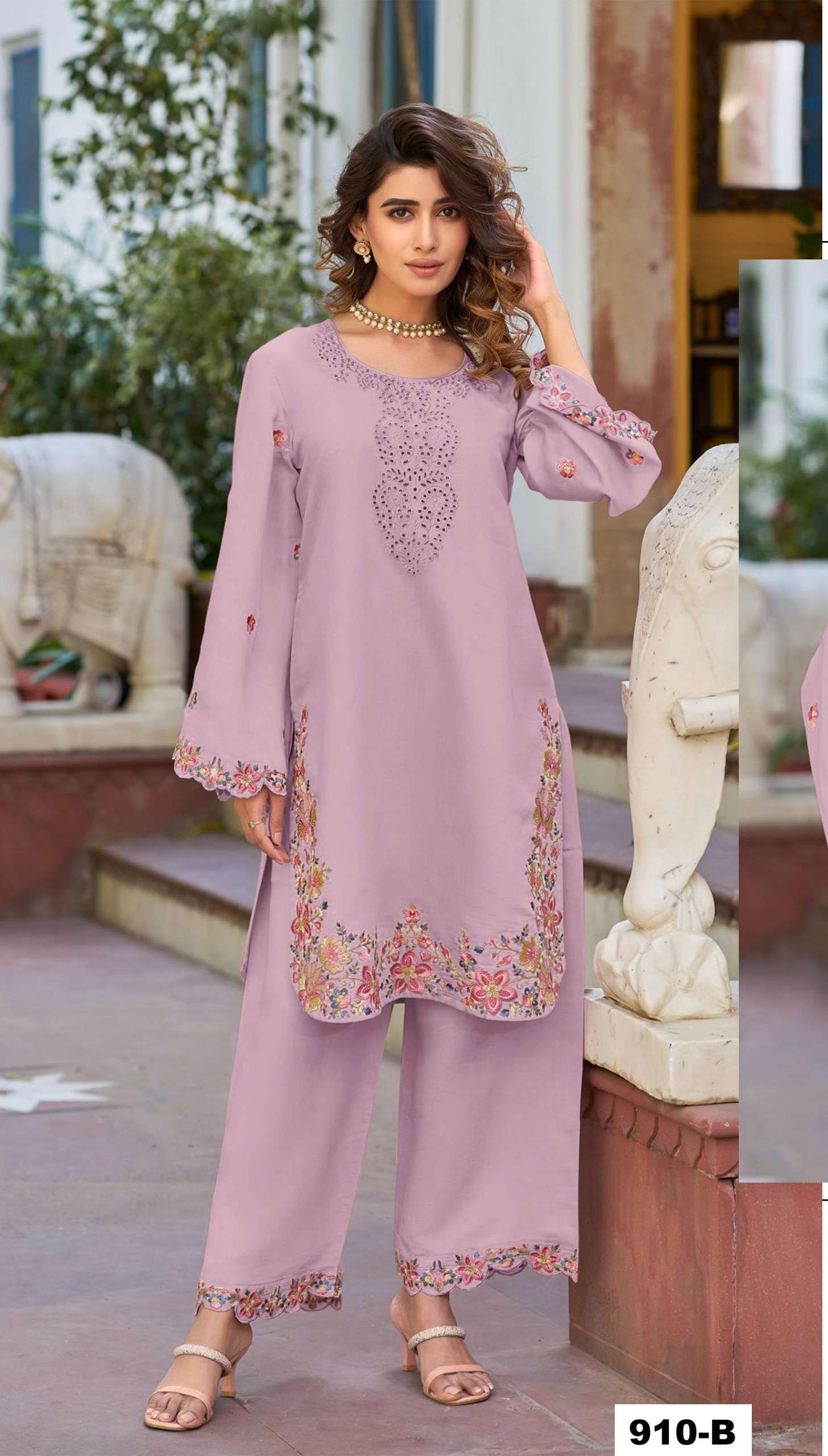 INDIAN DESIGNER FANCY WEDDING PARTY WEAR PINK CORD SET WHITE PV COTTON SHARARA SALWAR SUIT CPR 910 B