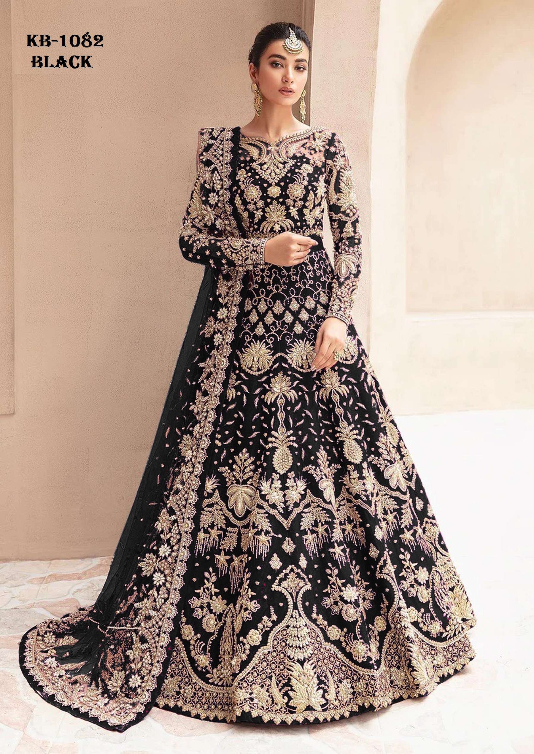 LATEST 2025 DESIGNER ANARKALI PARTY WEAR BLACK COLOR SALWAR SUIT LONG GOWN IN BUTTERFLY NET KB 1082 F