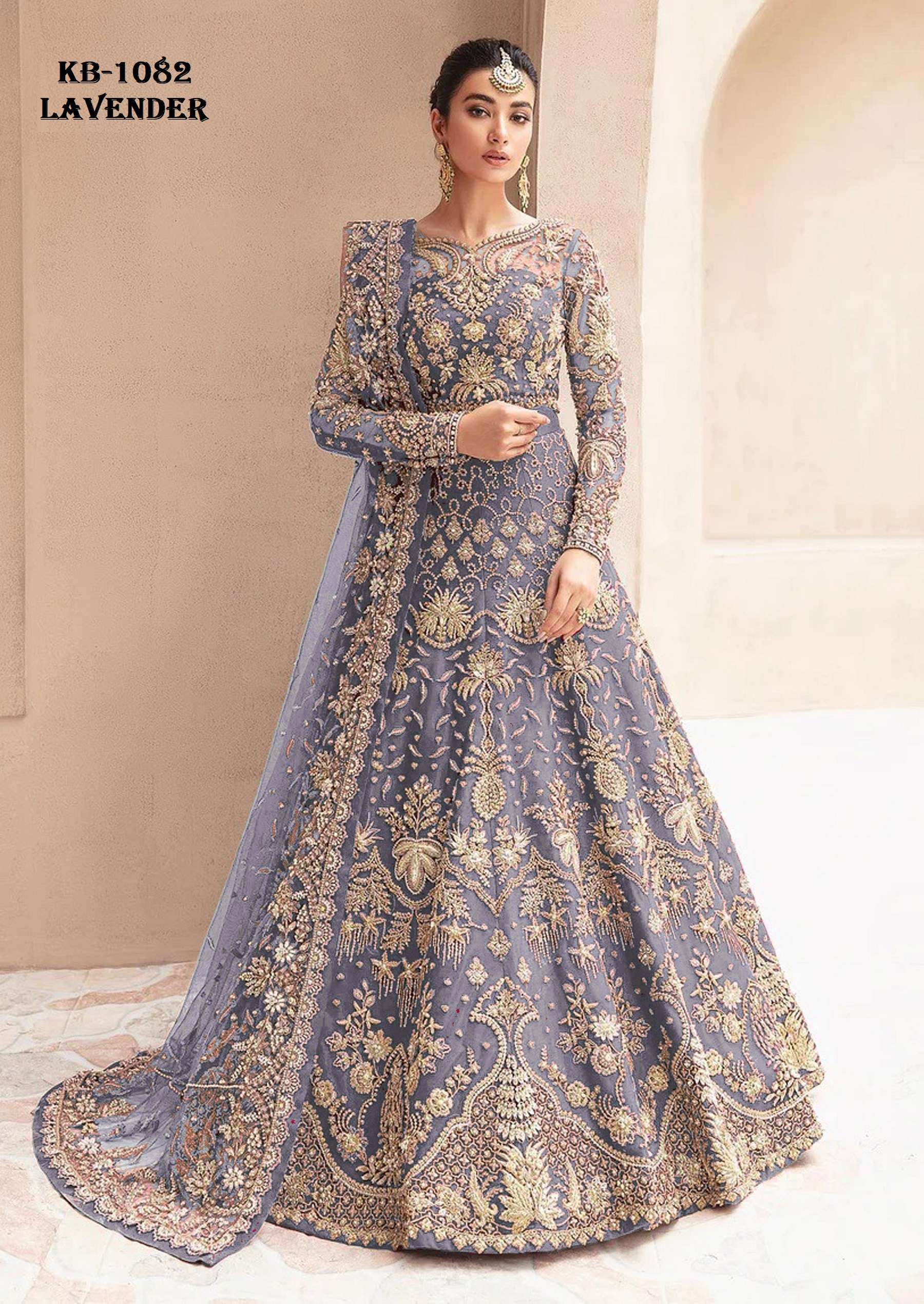 LATEST 2025 DESIGNER ANARKALI PARTY WEAR LAVENDER COLOR SALWAR SUIT LONG GOWN IN BUTTERFLY NET KB 1082 G