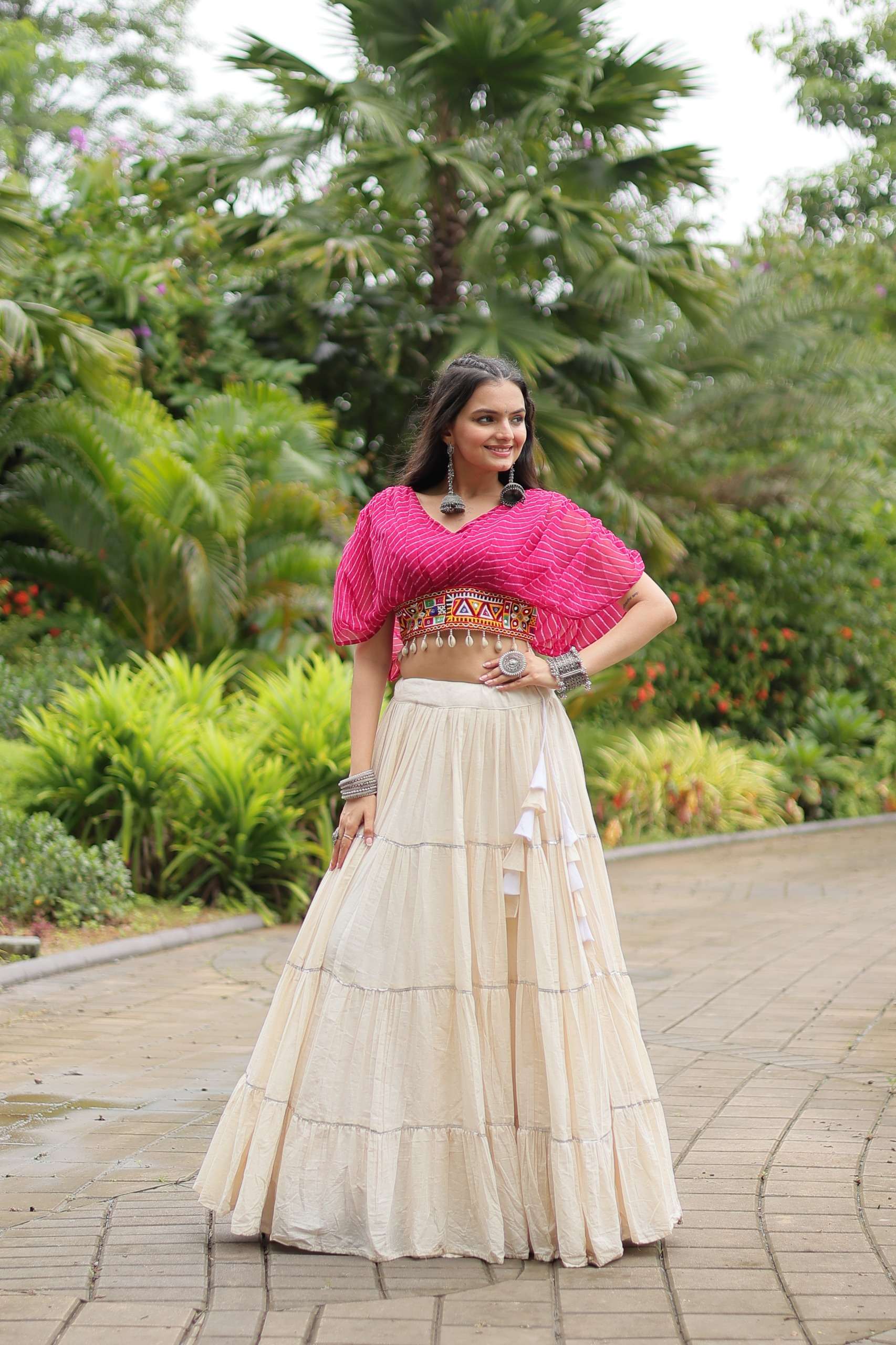 NAVRATRI WEAR WHITE PINK LEHENGA BLOUSE COLLECTION IN COTTON FABRIC KU 5037 C