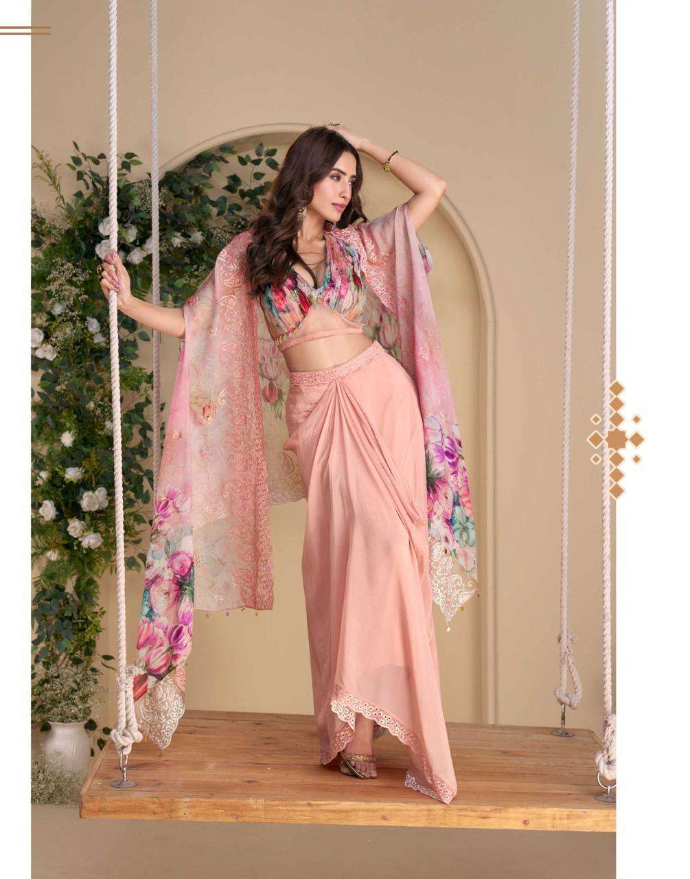 READYMADE PARTY WEAR CHINON LIGHT PINK BLOUSE PLAZZO DUPATTA SALWAR SUIT SY WONAYA 10052