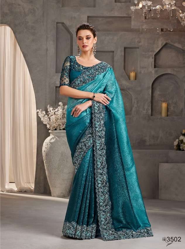 WEDDING SEASON DESIGNER PARTY WEAR BLUE CHIFFON HEAVY SAREE COLLECTION SM ANMOL 3502