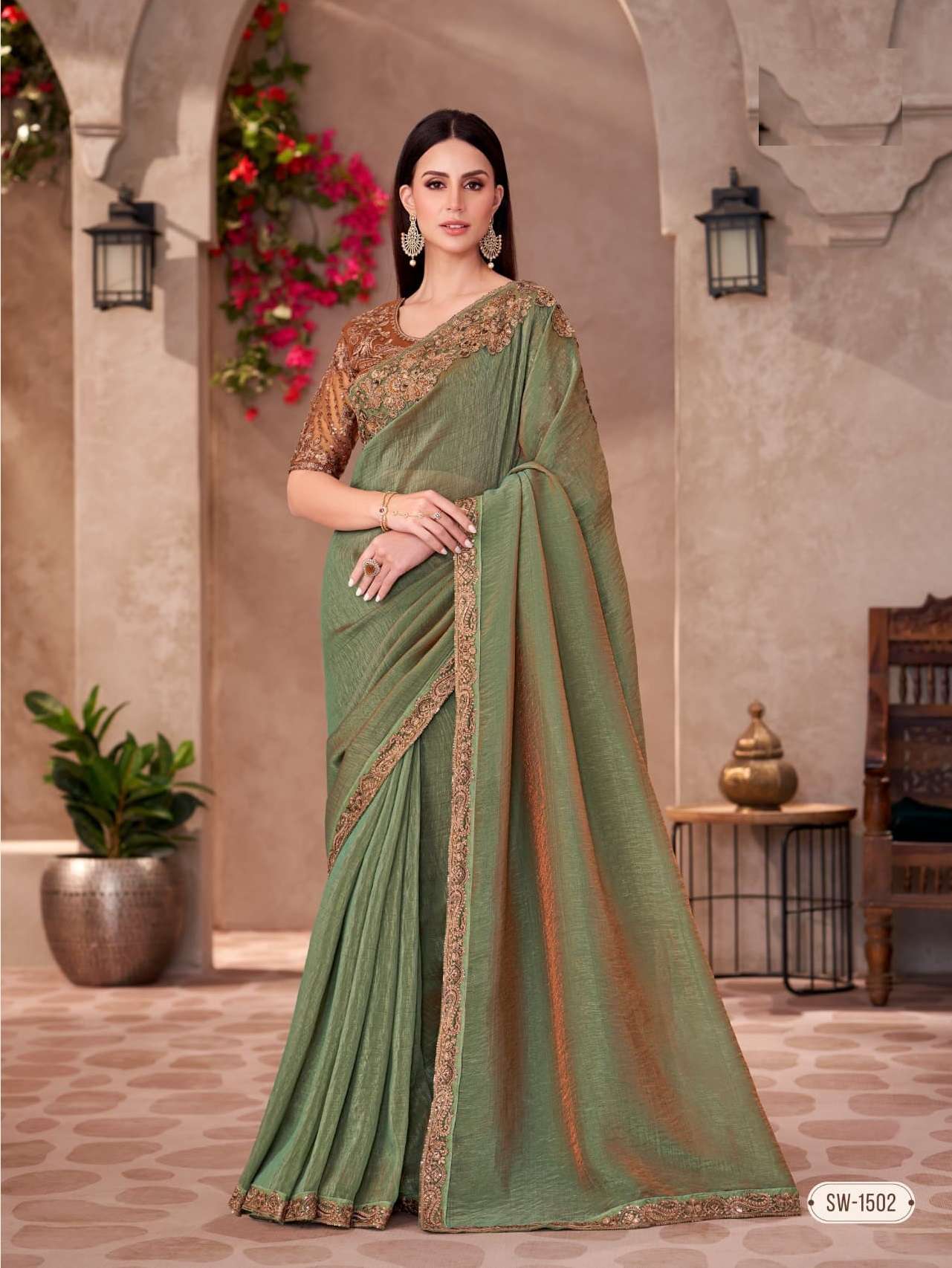 WEDDING SEASON DESIGNER PARTY WEAR CHIFFON GEORGETTE HEAVY GREEN SAREE COLLECTION SM TFH 1502