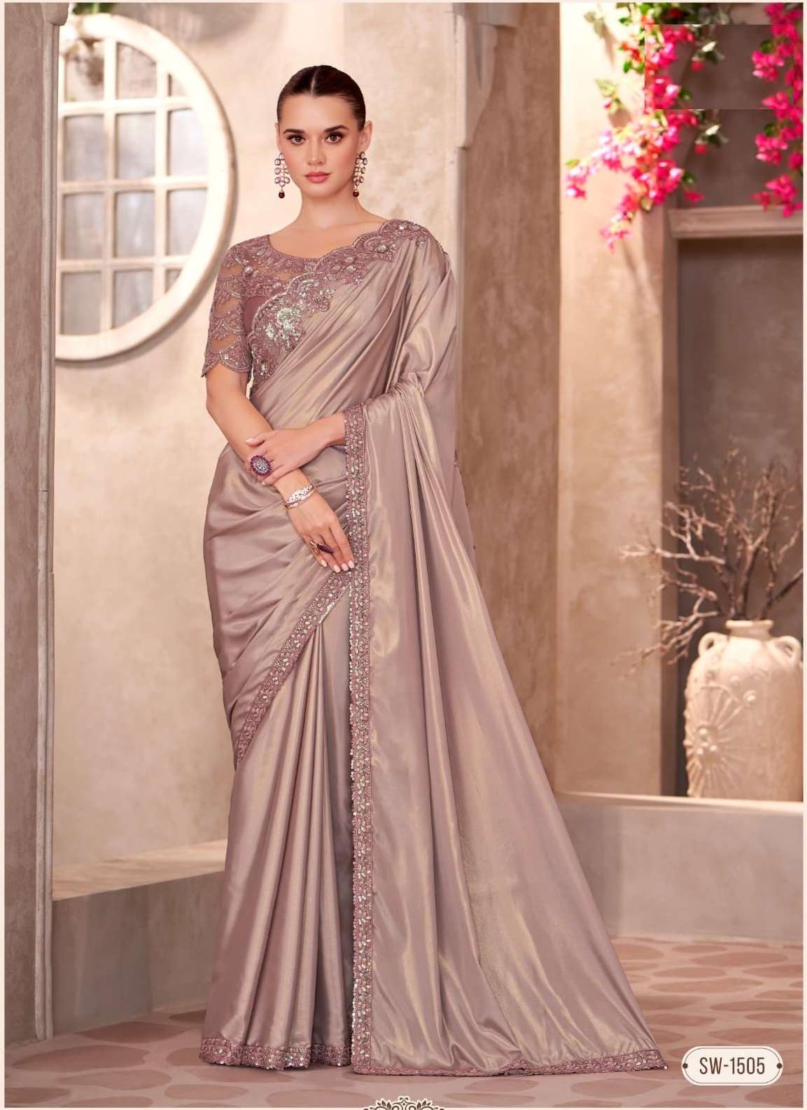WEDDING SEASON DESIGNER PARTY WEAR CHIFFON GEORGETTE HEAVY CHIKU SAREE COLLECTION SM TFH 1505