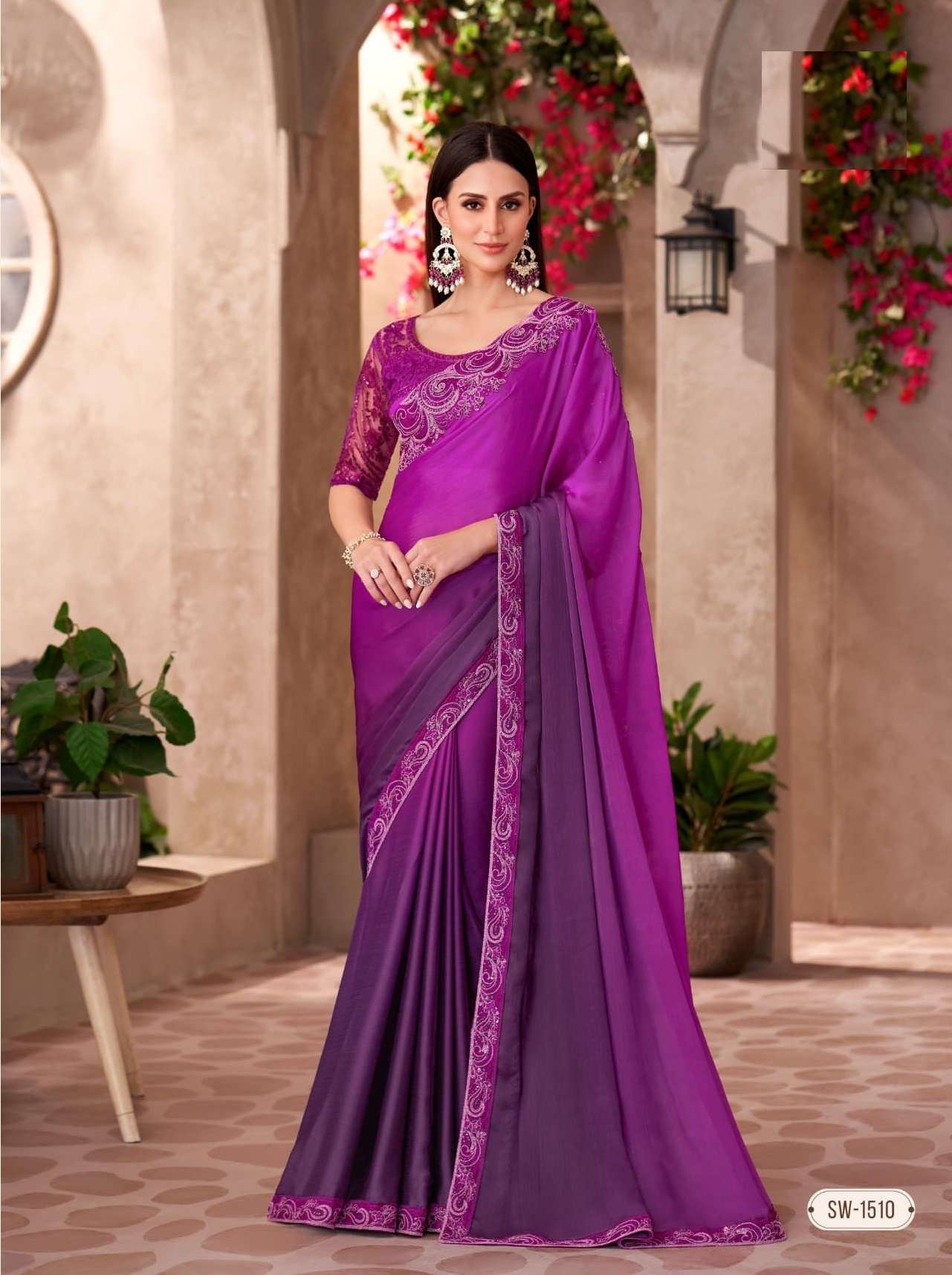 WEDDING SEASON DESIGNER PARTY WEAR CHIFFON GEORGETTE HEAVY PURPLE SAREE COLLECTION SM TFH 1510