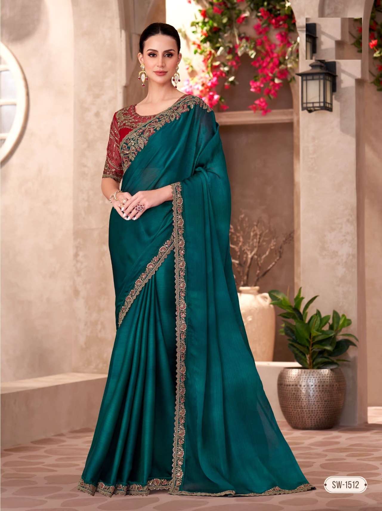 WEDDING SEASON DESIGNER PARTY WEAR CHIFFON GEORGETTE HEAVY GREEN SAREE COLLECTION SM TFH 1512