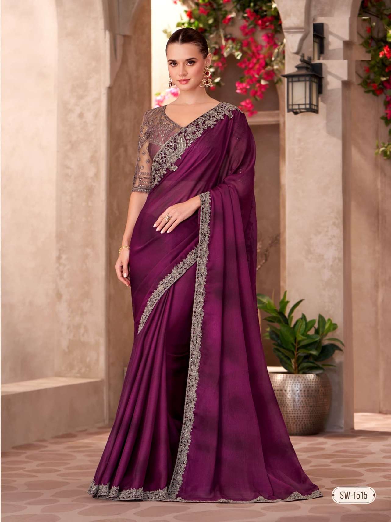 WEDDING SEASON DESIGNER PARTY WEAR CHIFFON GEORGETTE HEAVY MAGENTA SAREE COLLECTION SM TFH 1515