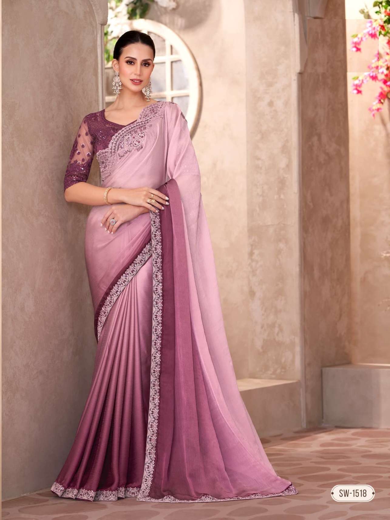 WEDDING SEASON DESIGNER PARTY WEAR CHIFFON GEORGETTE HEAVY PINK SAREE COLLECTION SM TFH 1518