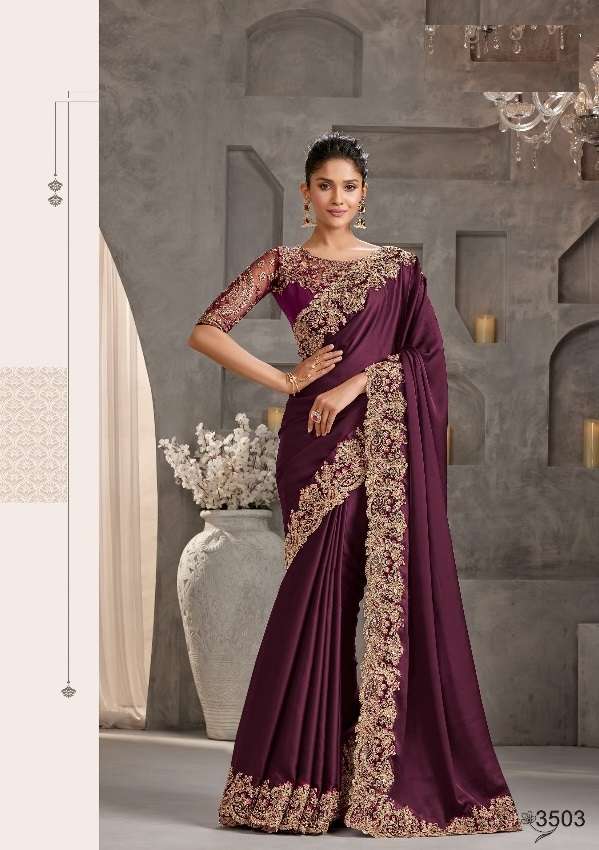 WEDDING SEASON DESIGNER PARTY WEAR MAROON CHIFFON HEAVY SAREE COLLECTION SM ANMOL 3503