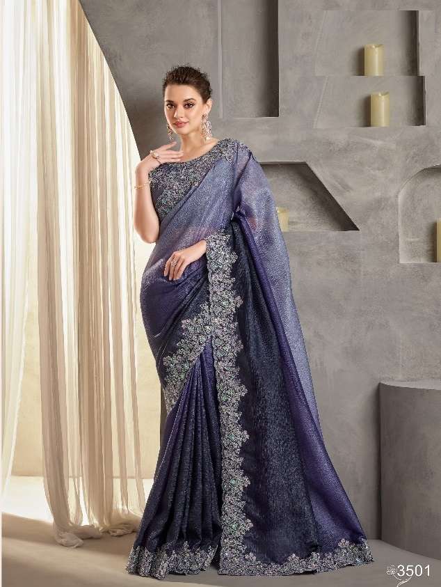 WEDDING SEASON DESIGNER PARTY WEAR PURPLE CHIFFON HEAVY SAREE COLLECTION SM ANMOL 3501