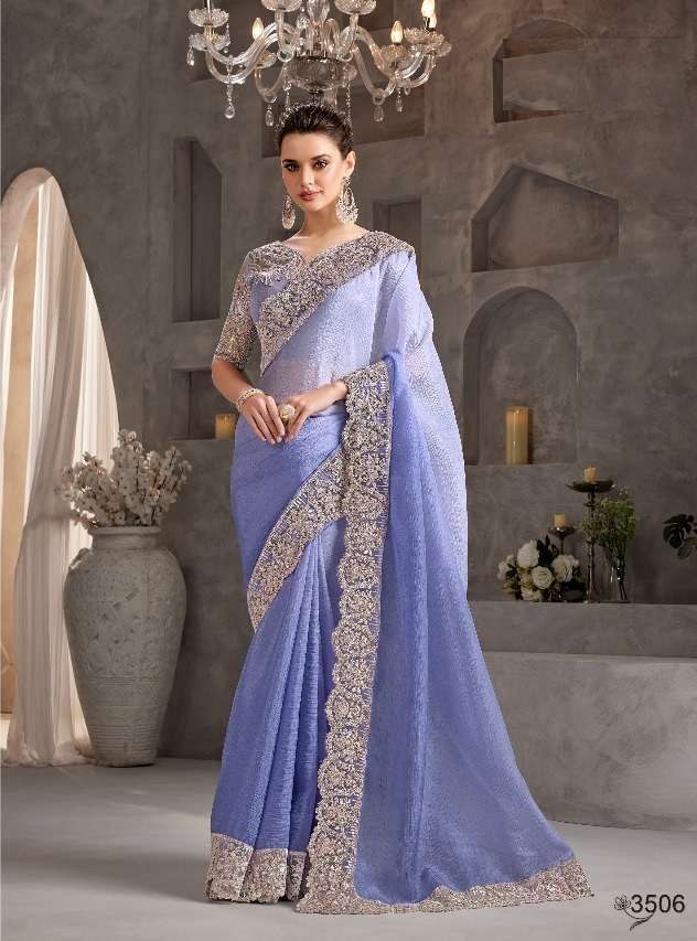 WEDDING SEASON DESIGNER PARTY WEAR PURPLE CHIFFON HEAVY SAREE COLLECTION SM ANMOL 3506