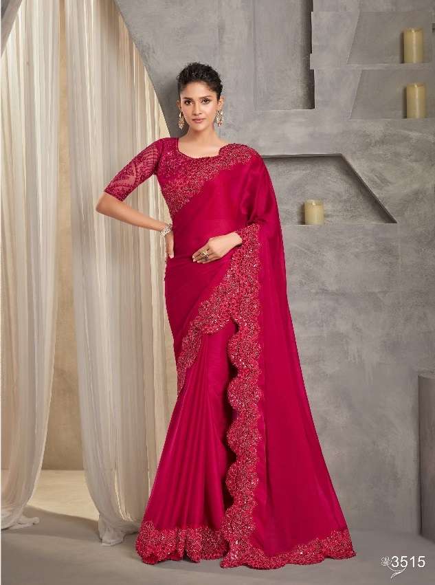 WEDDING SEASON DESIGNER PARTY WEAR RED CHIFFON HEAVY SAREE COLLECTION SM ANMOL 3515