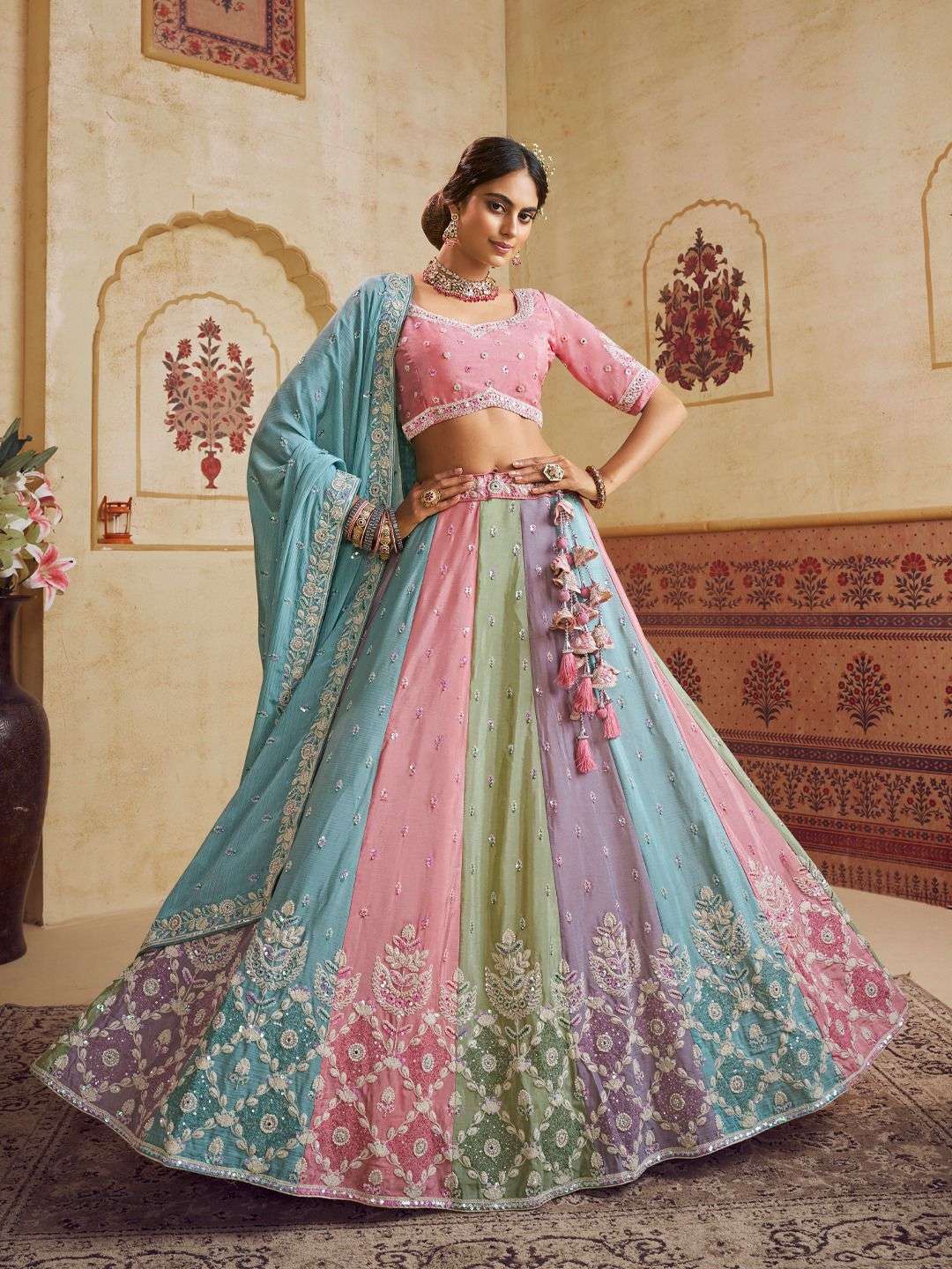 DESIGNER BOLLYWOOD BRIDAL WEDDING PARTY WEAR HEAVY CHIFFON MULTICOLOR LEHENGA CHOLI SENHORA DRESSES NT 6127