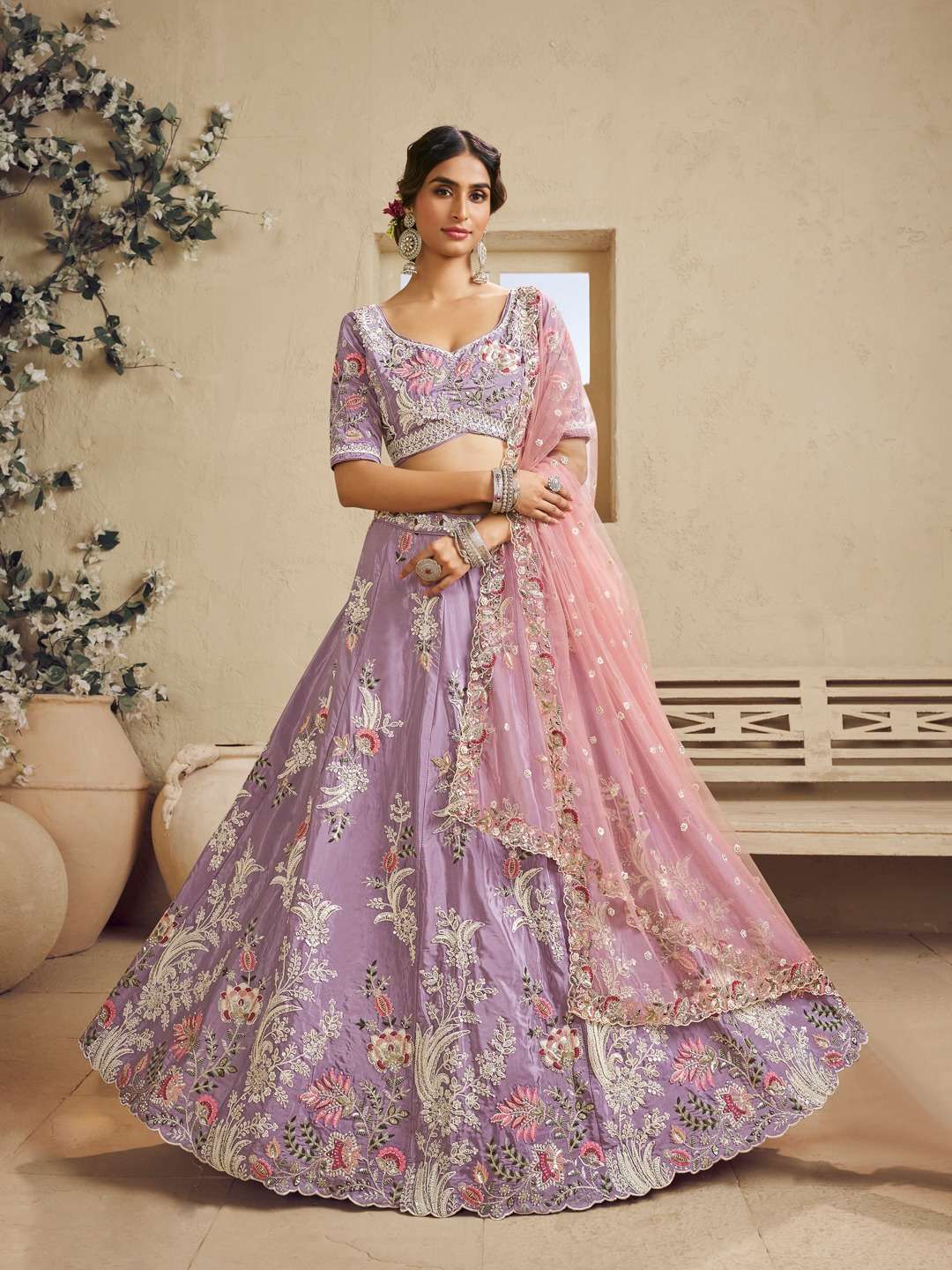 DESIGNER BOLLYWOOD BRIDAL WEDDING PARTY WEAR HEAVY SATIN SILK PURPLE LEHENGA CHOLI SENHORA DRESSES NT 6124 A